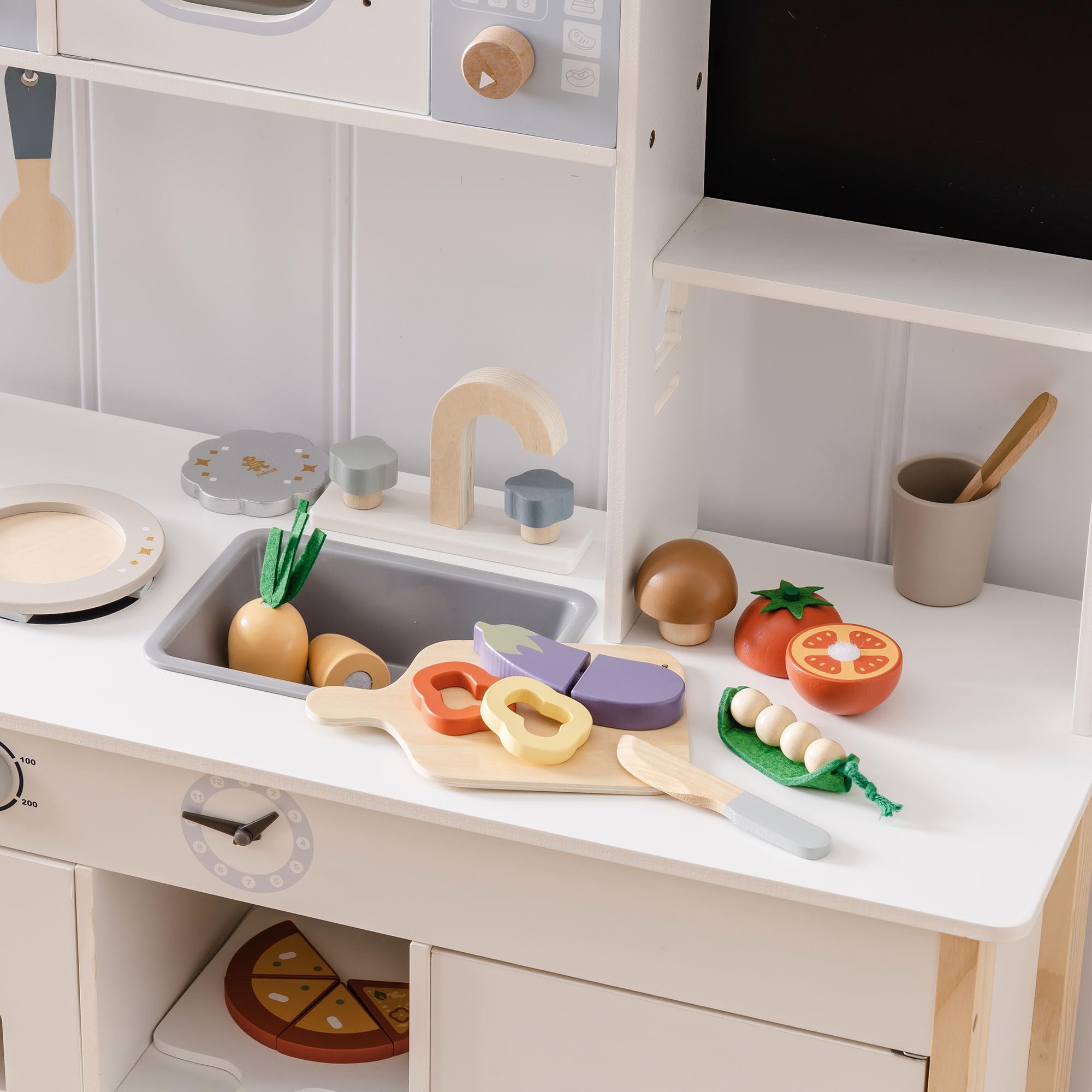 ROBOTIME Juego De Cortar Frutas Y Verduras De Madera – 5 Sets Montessori Con Cuchillo Y Bolsa De Almacenamiento – Juguete Educativo Para Niños +3 Años