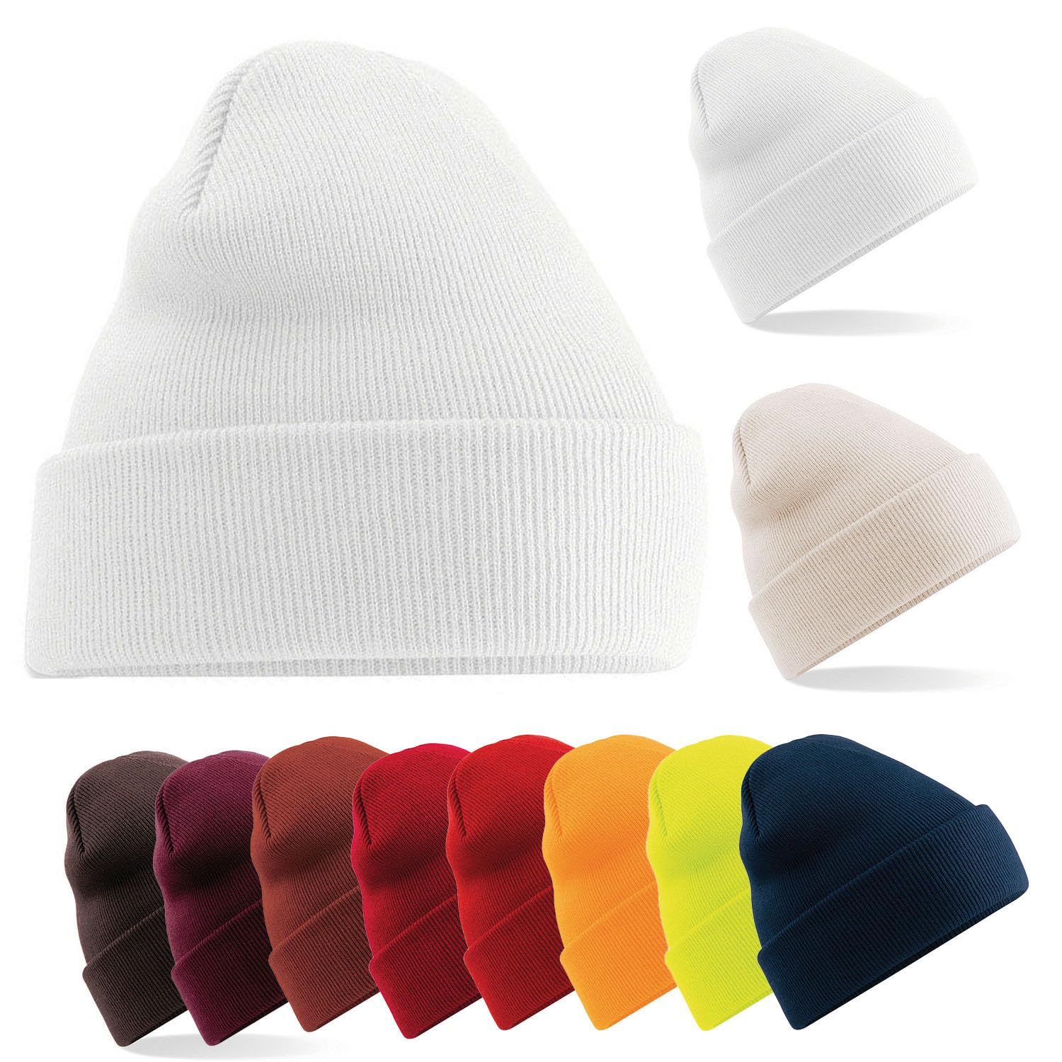 Van Der Linn Cuffed Knitted Beanie Plain Cotton Classic Turn Up Winter Hat Cap (White)