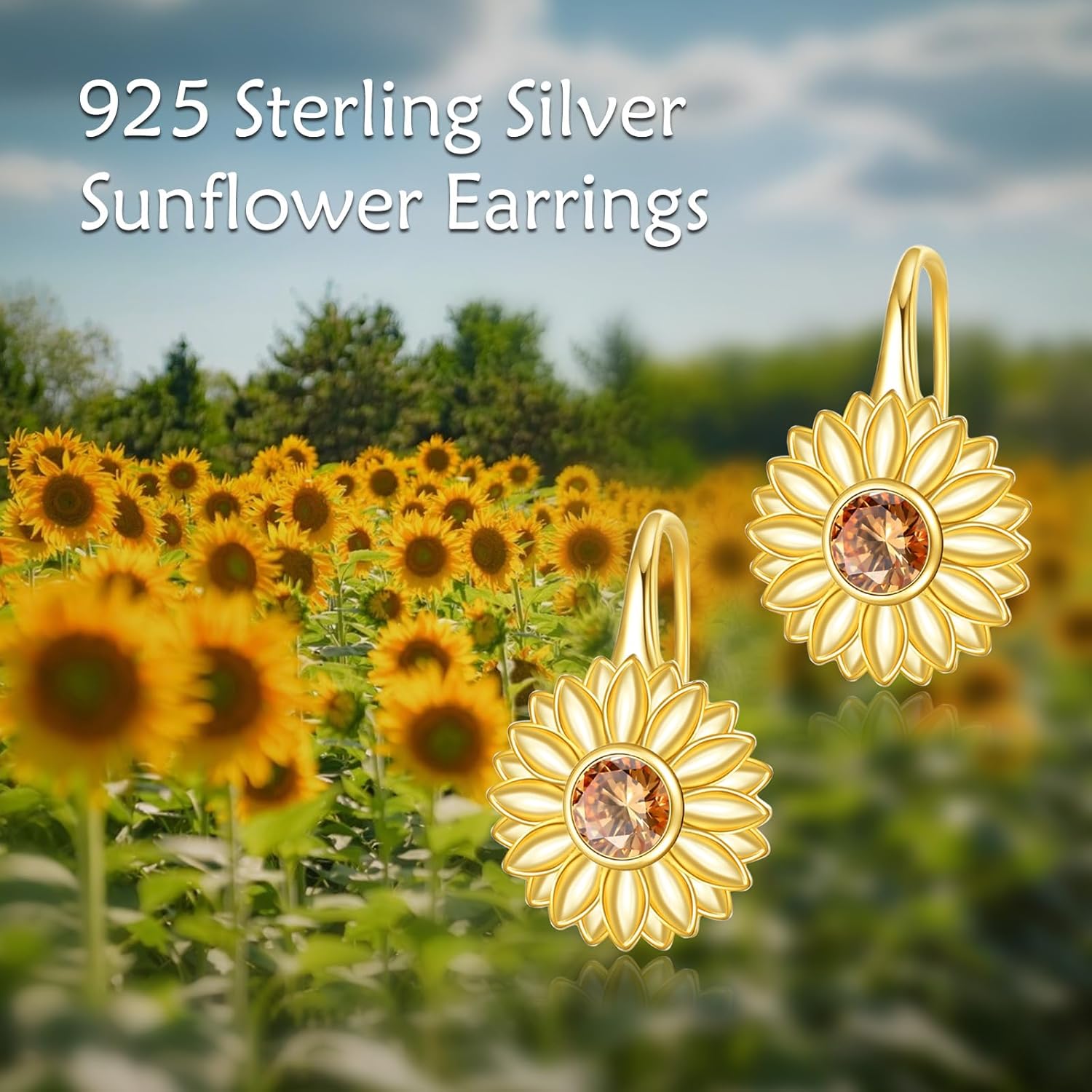 Sunflower Leverback Earrings 925 Sterling Silver 14K Yellow Gold Plated Flower Earrings Birthday Jewelry Gifts for Women - Image 4