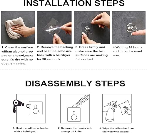 Miniatura 3 de Ganchos adhesivos para colgar, paquete de 48 ganchos de pared adhesivos de acero inoxidable, 22 libras (máximo), extraíbles, resistentes al agua,