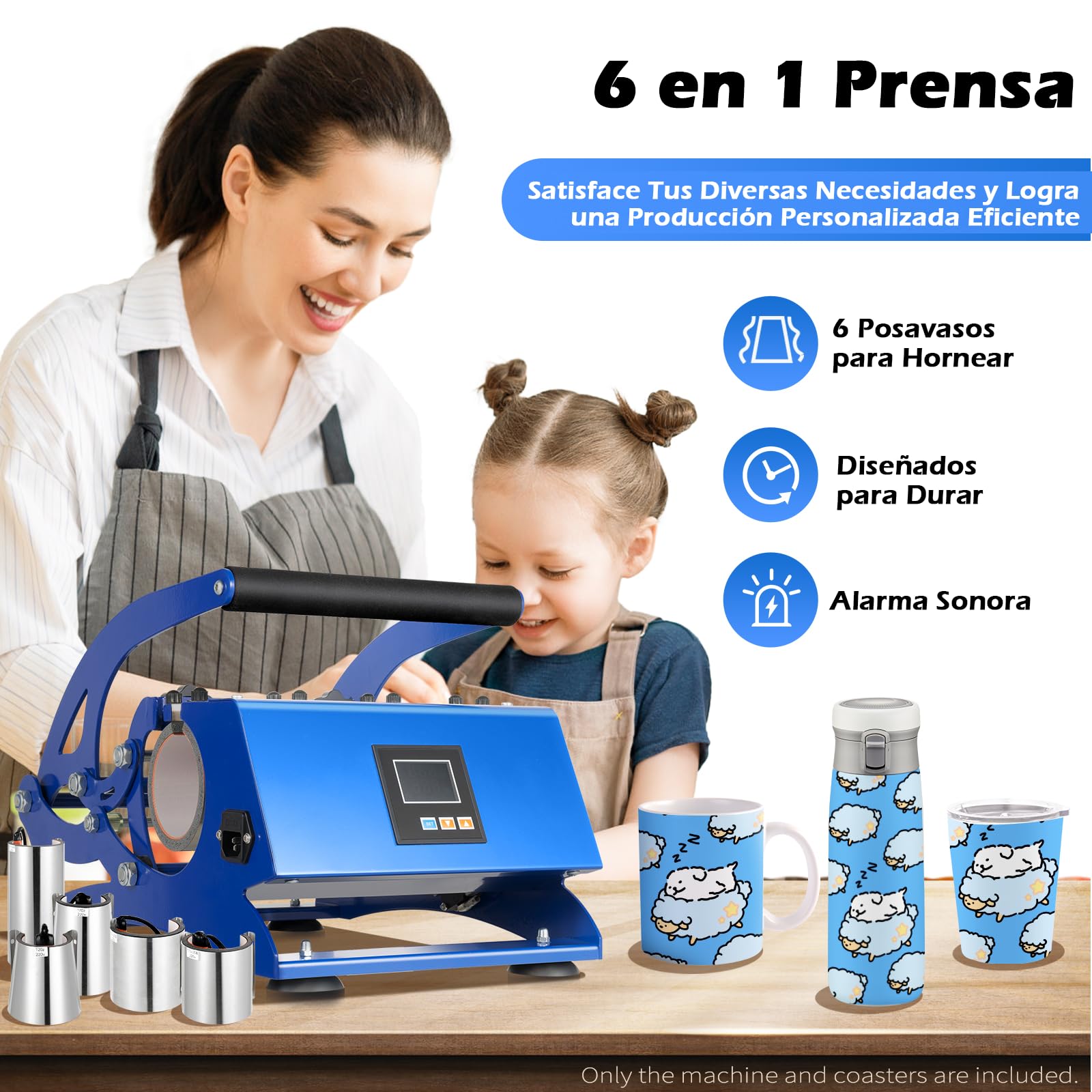 OUKANING 6 en 1 Prensa Térmica para Tazas 8-30oz Sublimacion Tazas Maquina 600W Control de Temperatura y Tiempo, Máquina de Prensado de Tazas, Prensa de Calor para Tazas de cerámica/vidrio/metal(Azul)