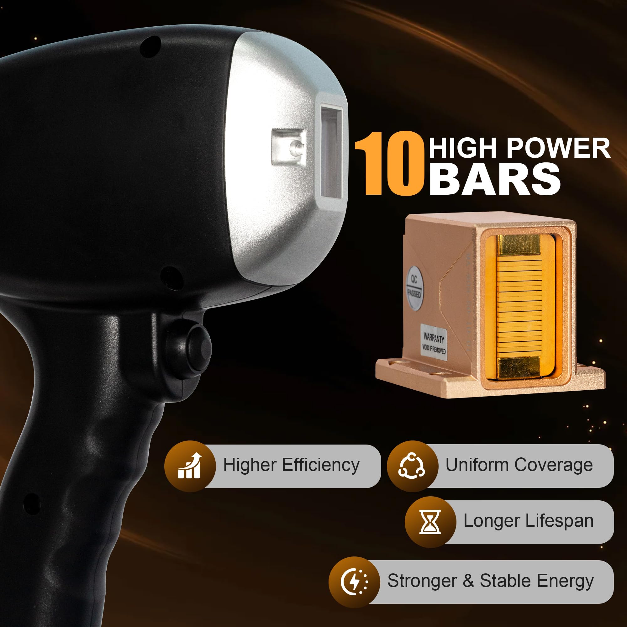 10 barre Apparecchio laser a diodi per la rimozione dei peli 755/808/940/1064 nm | Epilazione indolore adatta a tutto il corpo per uso domestico o professionale Nero e oro