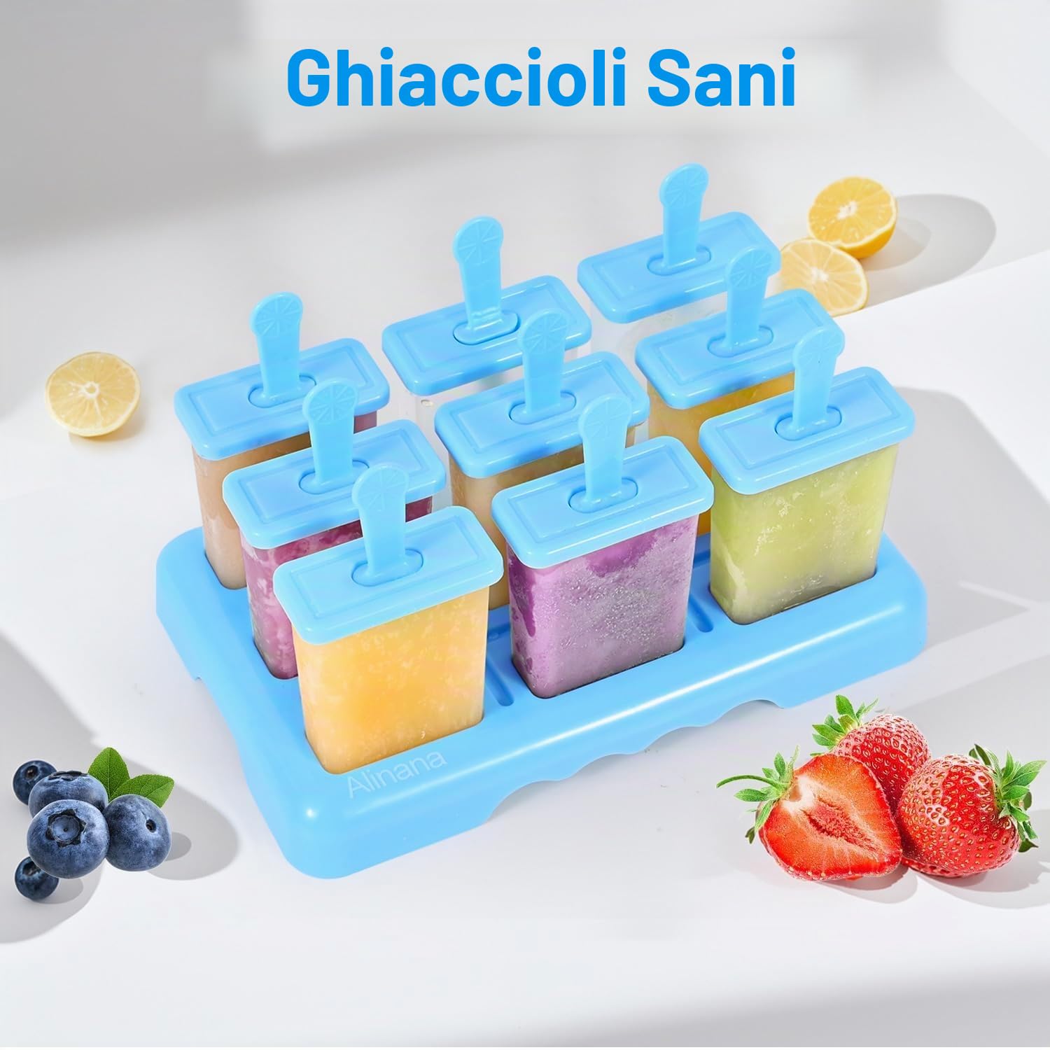 Stampi per Ghiaccioli 9 Cavità, Senza Bisfenolo A, Grado Alimentare, Set Stampini Gelato DIY con Spazzola e Imbuto