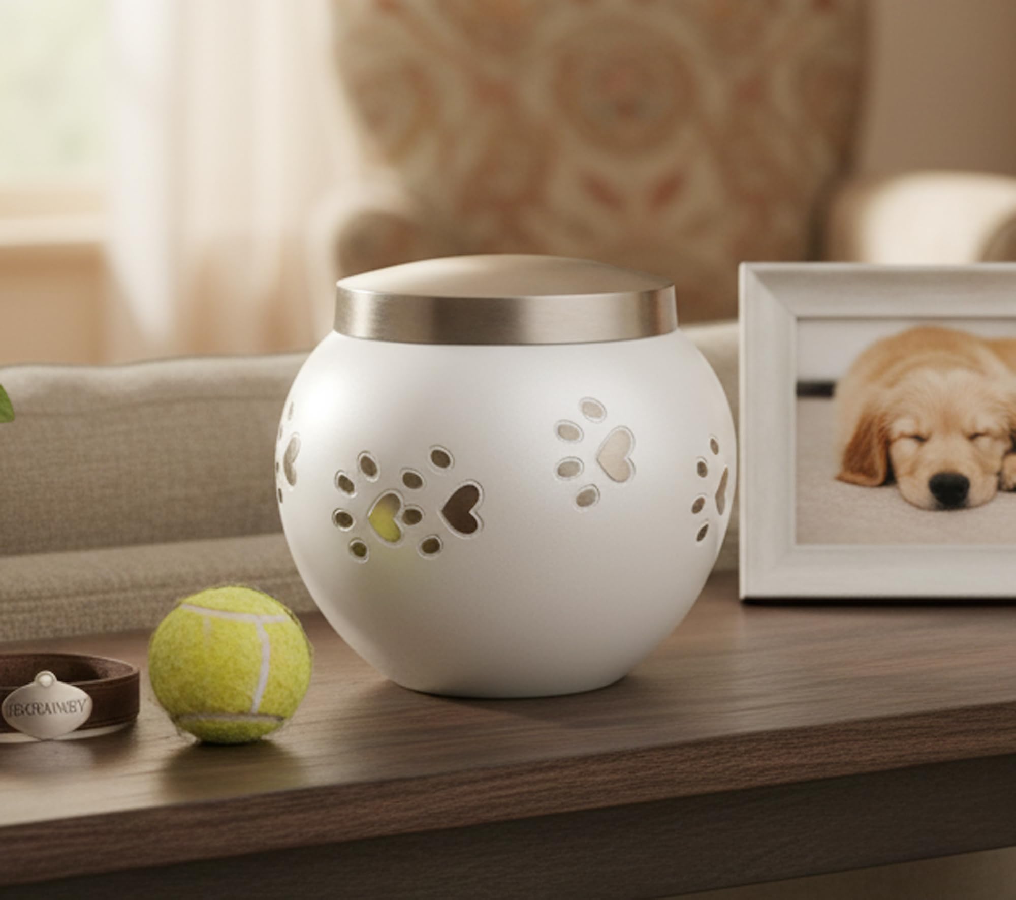 Pet Cremation Urn - Brass Metal Container Jar Pot for Dog Cat Memorials - Burial Keepsake