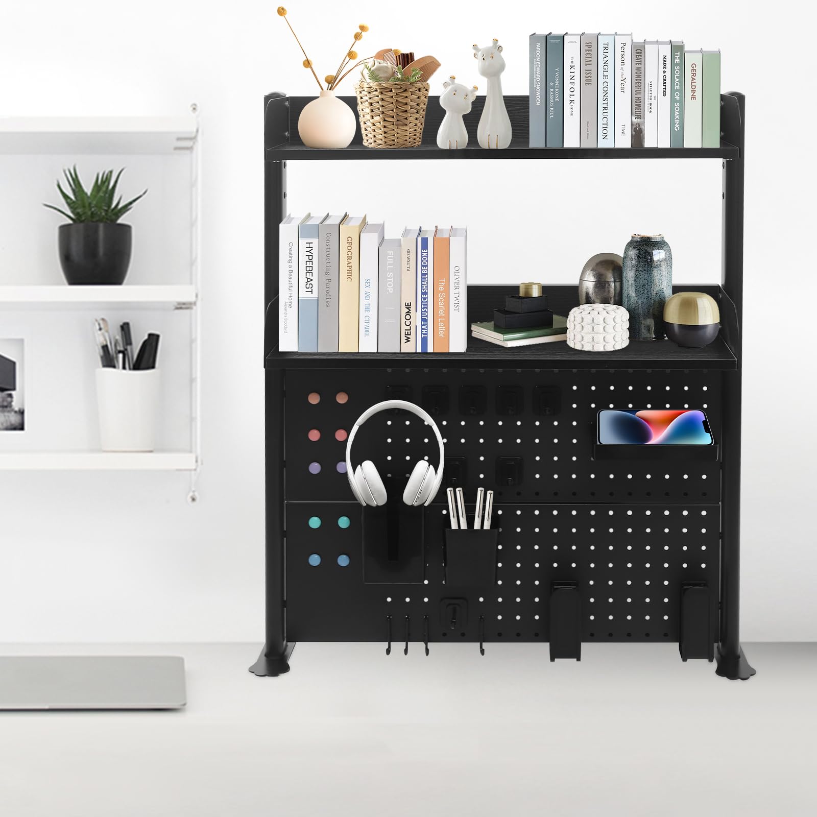 SHZICMY Klemmbare Schreibtisch Organizer zum Anstecken, 2-Ebenen Büro Computer Schreibtisch Zubehör Organizer, Clamp Regal Pegboard für Büro, Gaming, Zuhause, modular aufhängbar