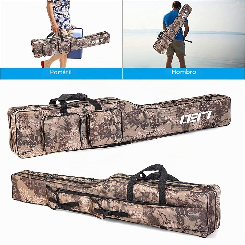 Bolsa de Transporte para Caña de Pescar Ajustable, Doble Capa, 130/90/58 cm, Camuflaje