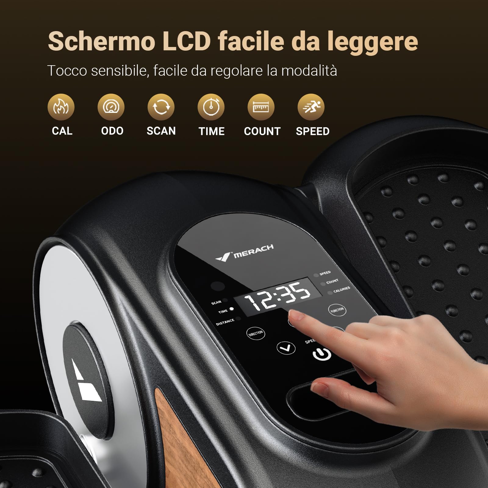 MERACH Mini Ellittica, Crosstrainer Silenzioso e Portatile per Casa e Ufficio, con Diversi Livelli Regolabili, Schermo LCD e Cinghie per le Gambe, Adatta per Anziani e Adulti