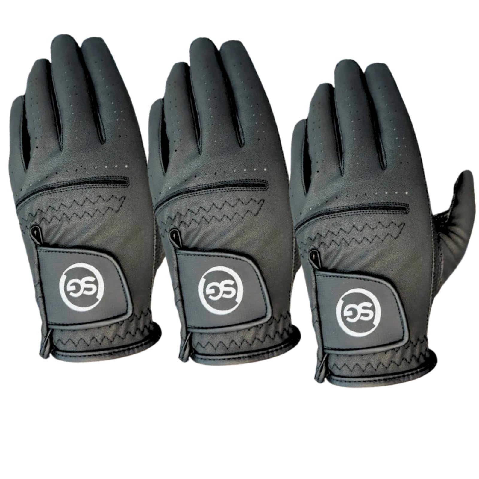 Pack of 3 Synthetic Microfiber Men's Golf Gloves, Adjustable Closure Strap, Suitable for All Weather Conditions