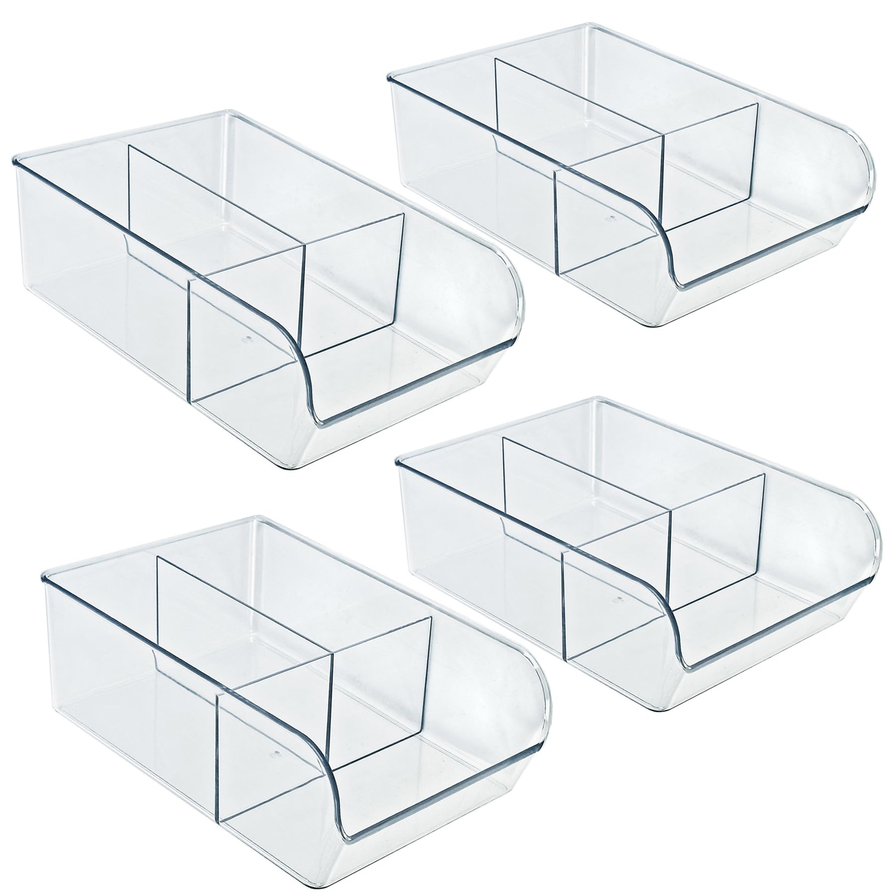 Azar Displays 556752-4PK - Contenedor de almacenamiento transparente con divisores, organizador apilable de múltiples compartimentos para cocina, baño, despensa y oficina, plástico sin BPA (paquete de