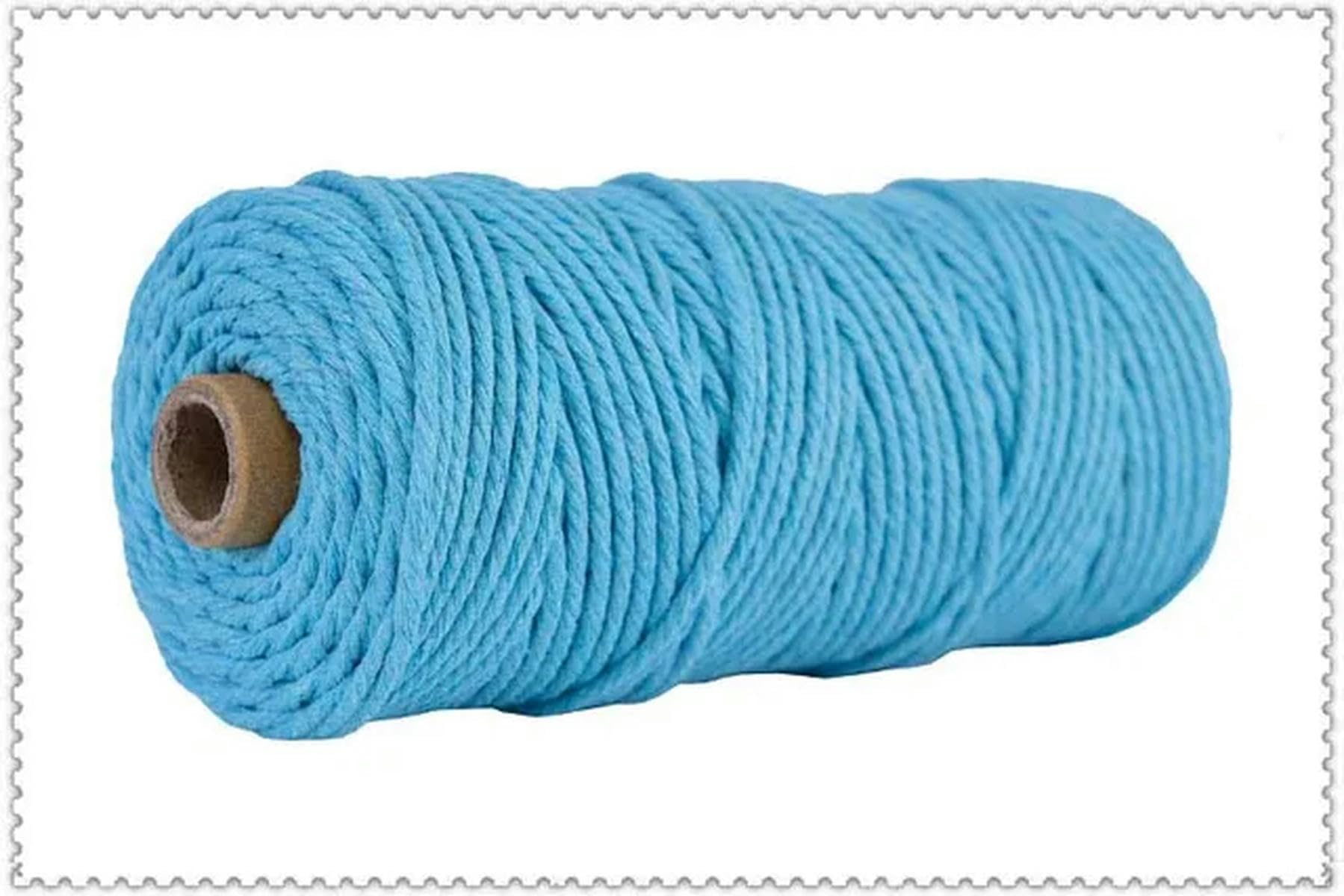 Macrame Cord Twisted String Cotton 3mm Macrame String 110 yards Multicolor(Sky Blue)