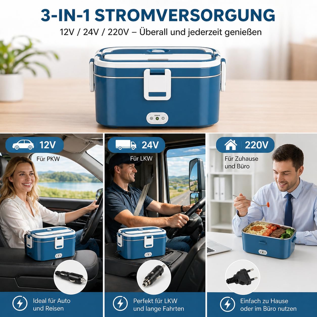 Elektryczny Pojemnik na Lunch 1,8L 12V/24V/220V do Samochodu Biura Domu