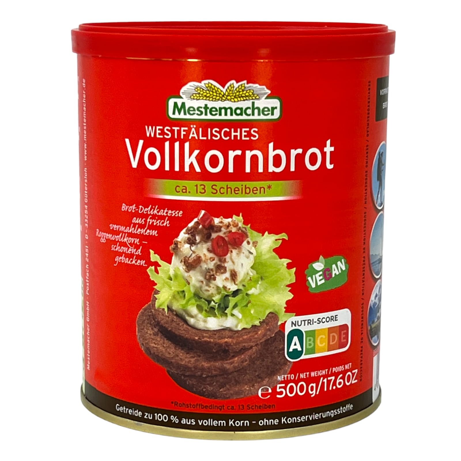 12x 500g Mestemacher Westfälisches Vollkornbrot Dose Vegan