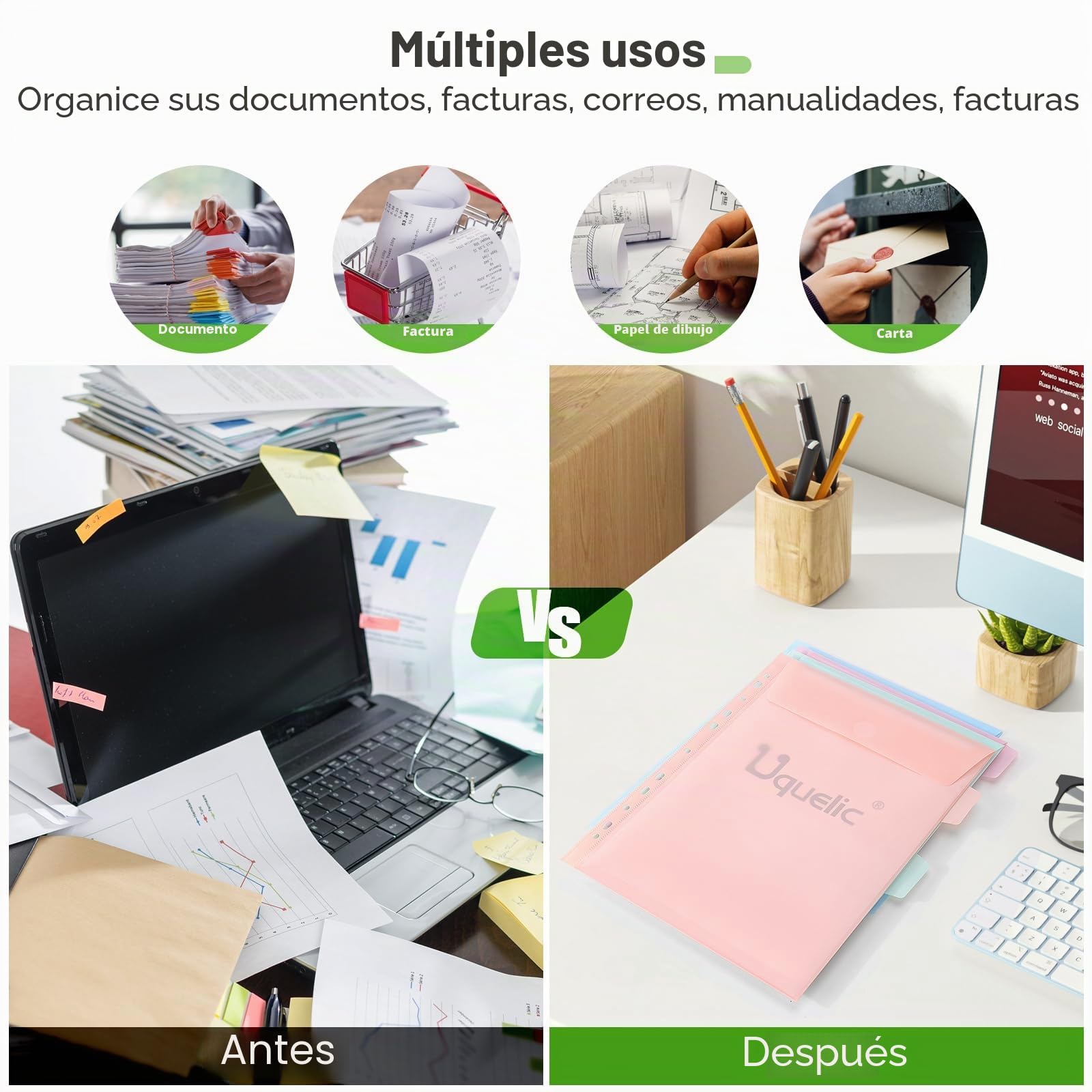 Uquelic Carpeta 3 Anillas A4– Carpetas Archivadoras con 12 Fundas Plástico A4 para Organizar y Archivar Documentos, Carcasa Blanda de PVC (Macarrón Transparente)