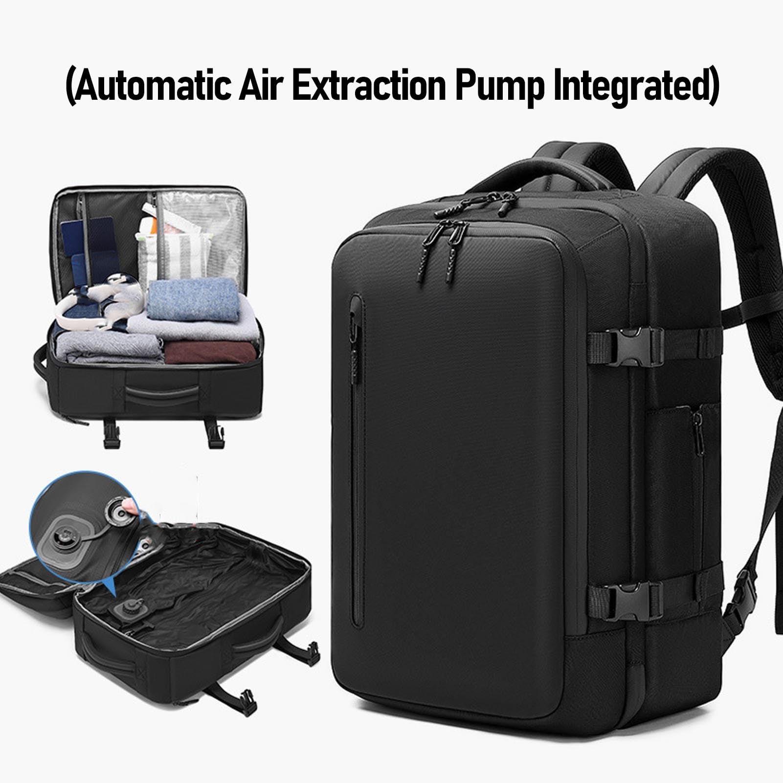 SIXRUN 22L Sac à Dos de Compression de Grande capacité avec Pompe à Vide, 50% Plus D'emballage, Compartiment pour Ordinateur Portable et Poches Multiples, Sac à Sec Humide, Poche