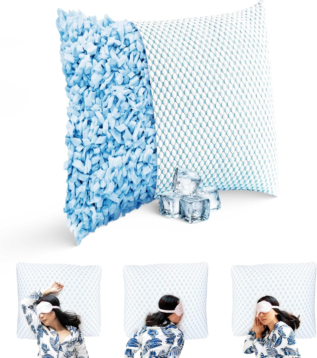 MKS Almohada de 80 x 80 cm con espuma viscoelástica y gel – Almohada con soporte ergonómico para el cuello – para adultos, dormir de espalda y de lado – Refrescante, higiénica, cómoda