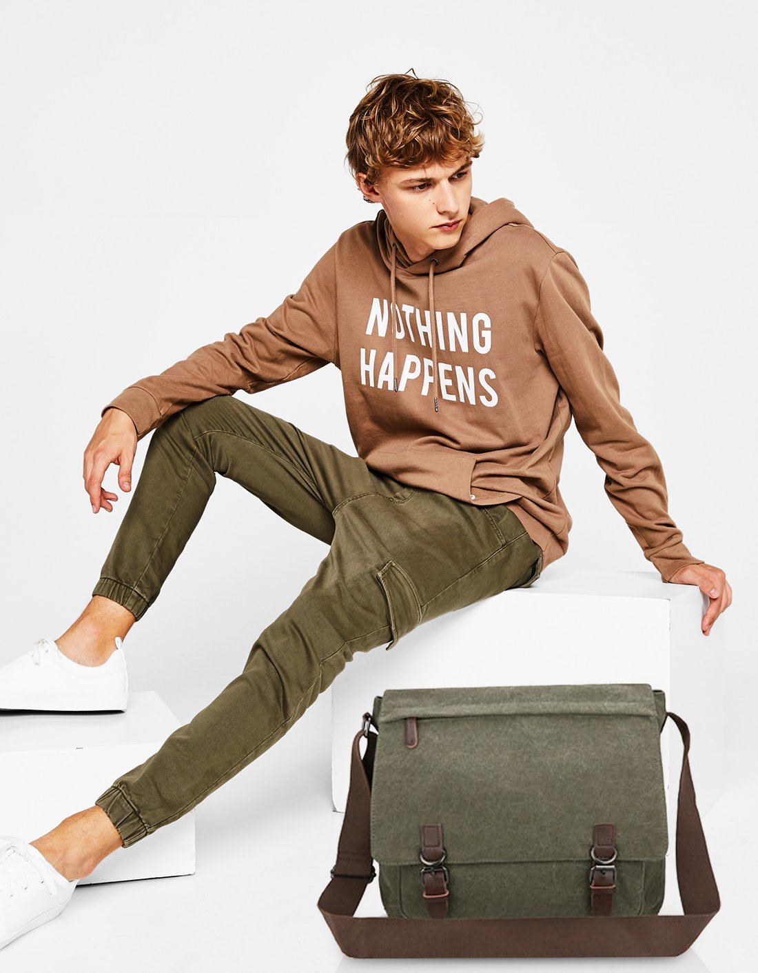 FANDARE Retro Bolso de Bandolera Bolsa de Mensajero Bolsa de Cartero Lona bandoleras Hombre Mujer Bolsa de Mensajero para 12.9 Pulgada Laptop Bolsa de Hombro para Viaje Trabajo Negocio Escuela Verde M