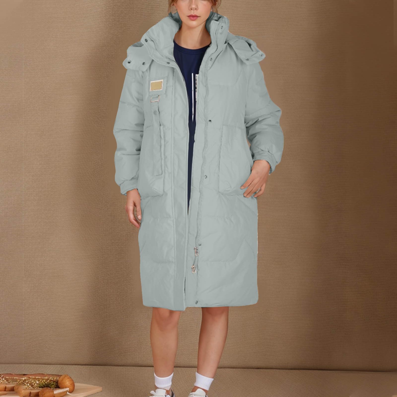 Piumino leggero da donna Piumino Lungo con Cappuccio Ripiegabile Piumini 100 Grammi Ripiegabile Imbottito Piumini con Cappuccio Invernale Antivento Taglie Forti Cappotto da Donna Mezza Stagione