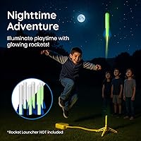 Vista 5 de Botabee Stomp Rocket - Paquete de 6 cohetes de espuma que brillan en la oscuridad, juego de juguetes para exteriores, 6.5 pulgadas de longitud