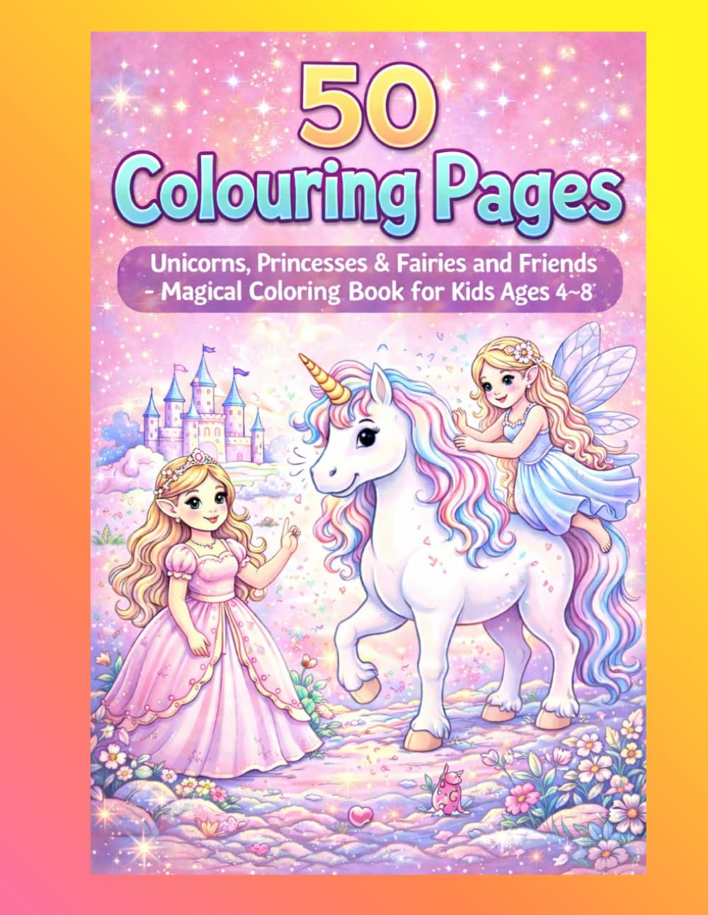 50 Colouring Pages – Unicorns, Princesses & Fairies and Friends: Magical Coloring Book for Kids Ages 4–8 with Bonus Activities, Puzzles and Fun Games