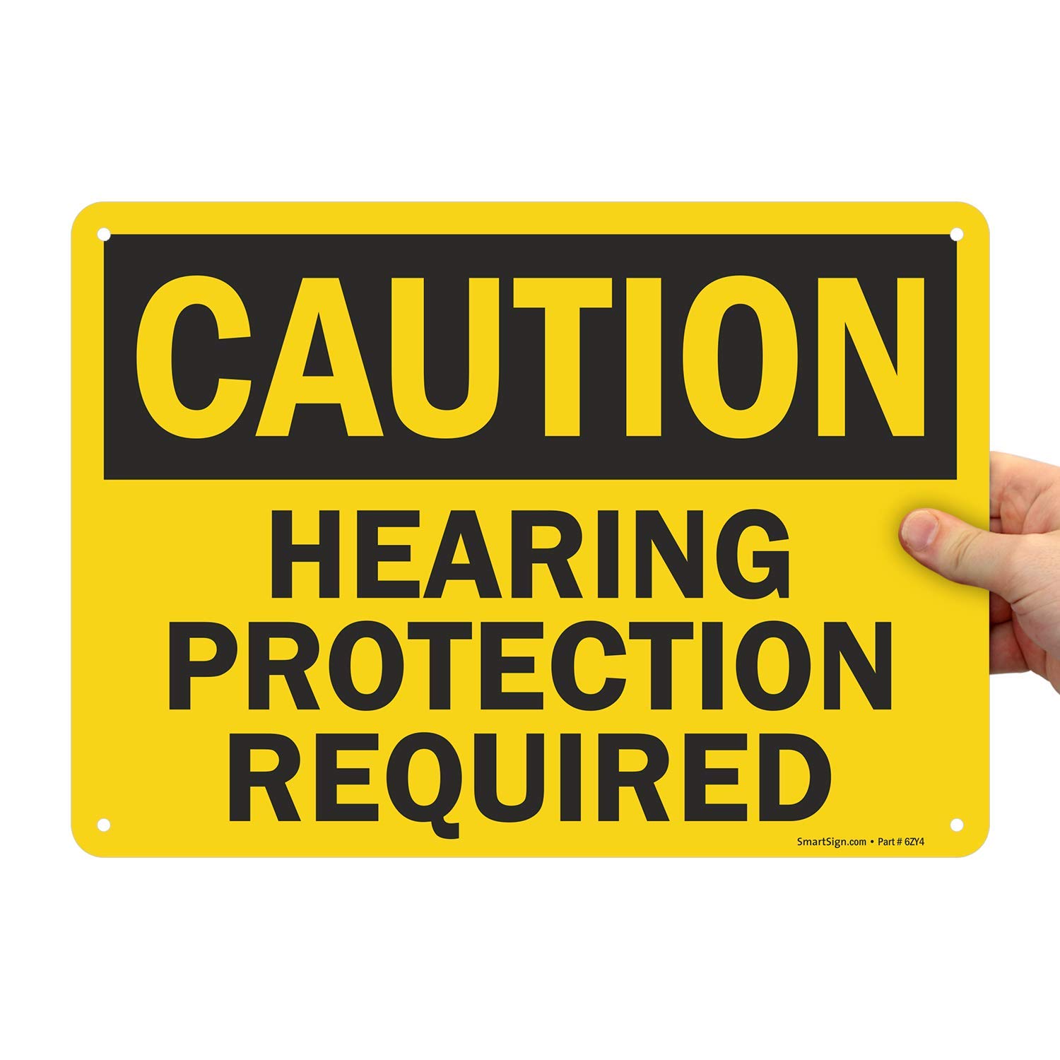 SmartSign - U9-1462-NA "Caution - Hearing Protection Required" Sign | 10" x 14" Aluminum , Black on Yellow