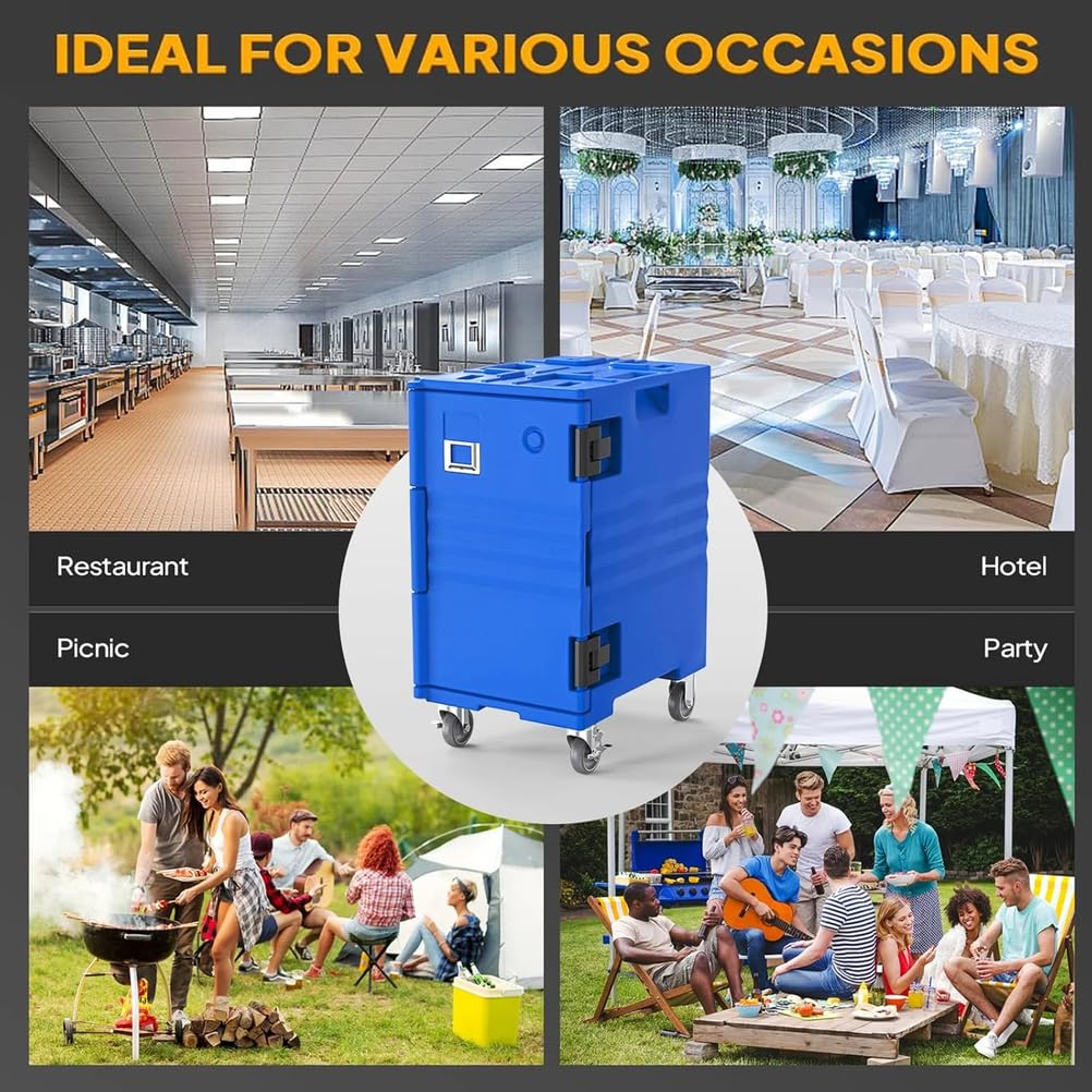 Caja térmica de 82 cuartos para catering, Transportador de bandejas aislante Caja de alimentos de LLDPE Con hebillas dobles Para 5 bandejas grandes (no incluidas) Para comedor de restaurante