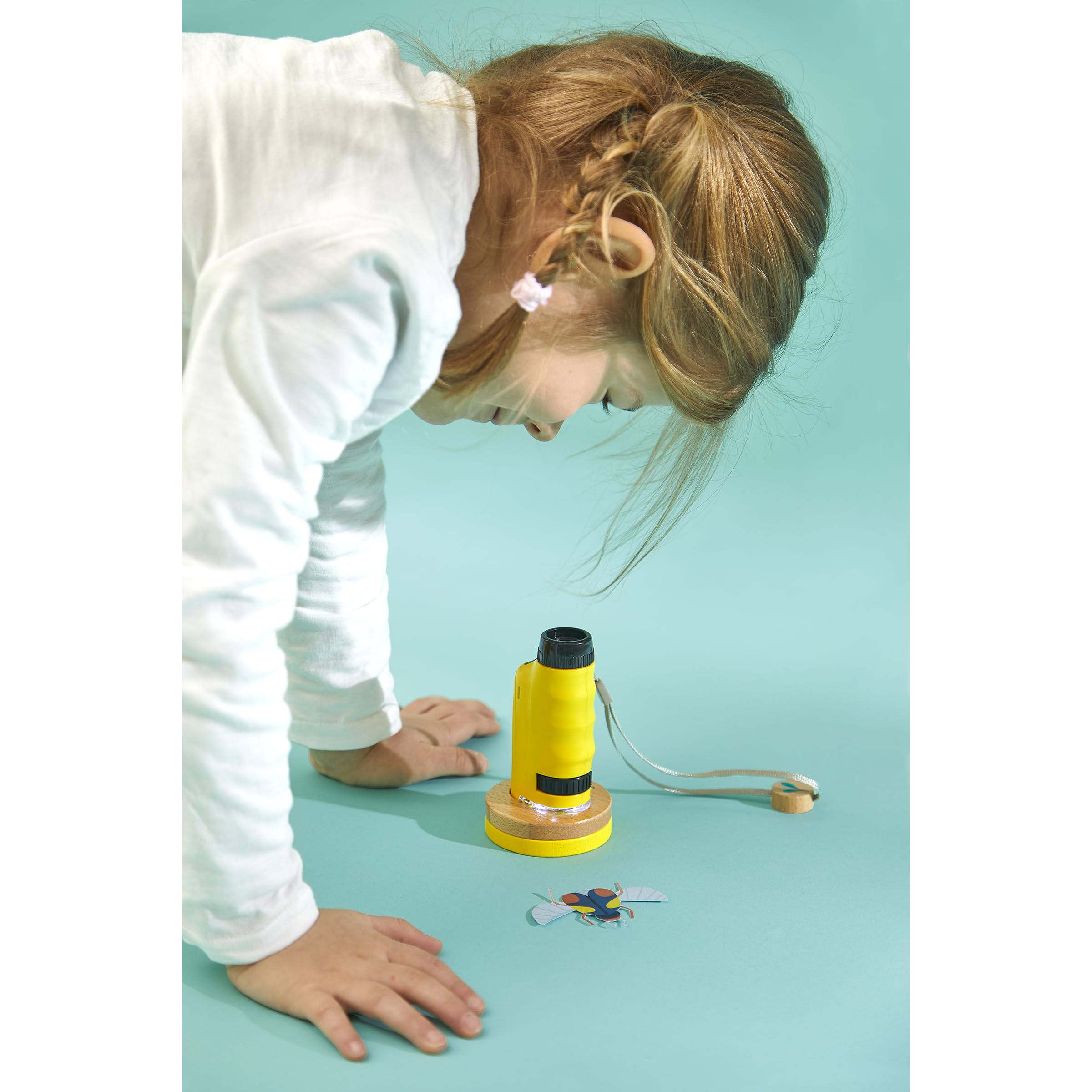 Janod - Microscope de Poche Nomade Enfant - Grossissement 50x-250x + Support en Bois - Idéal Découverte de la Nature et du Jardin Dès 3 Ans