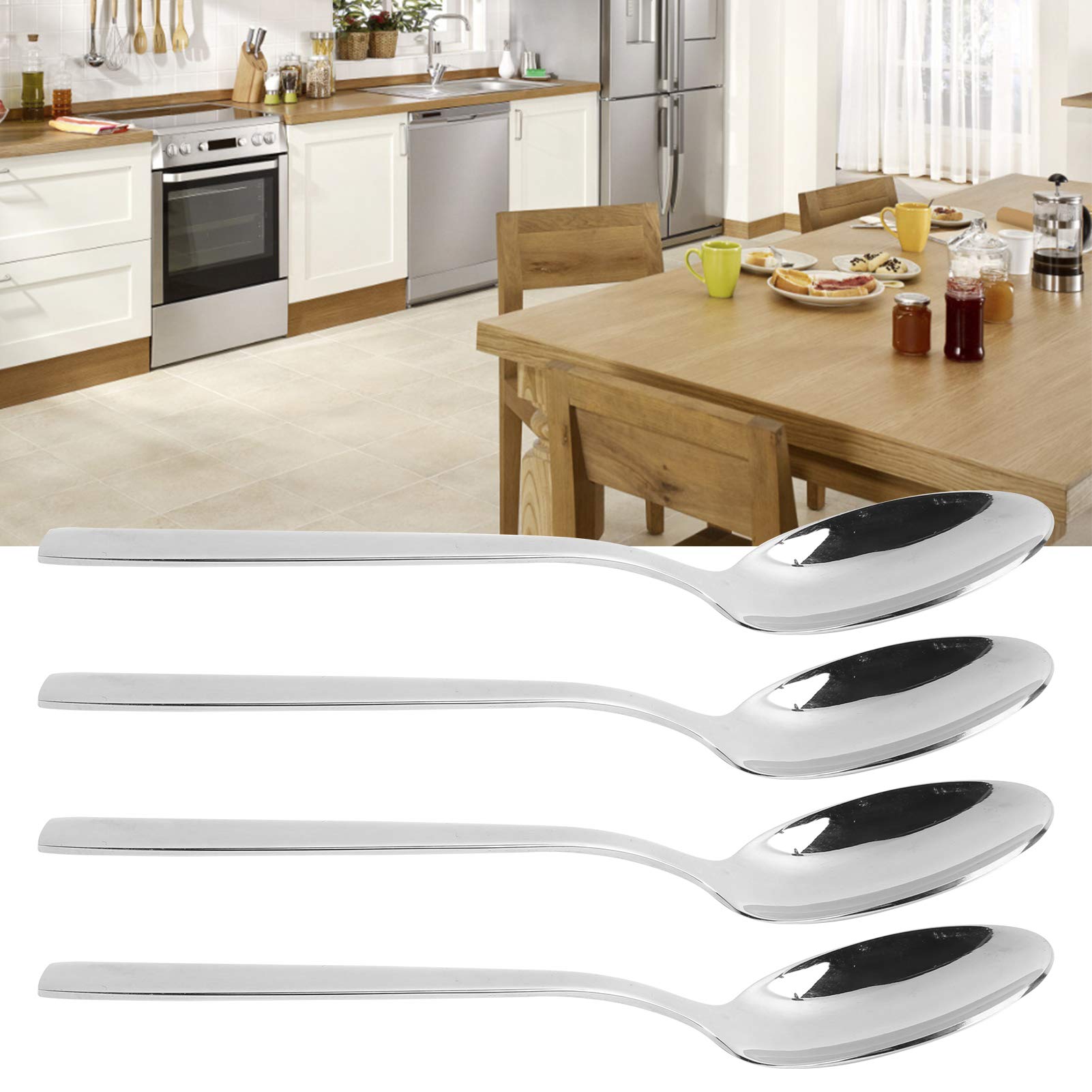 Lot de 12 cuillères à dessert avec long manche, cuillère à soupe en acier inoxydable 316, cuillère à café glacé avec finition polie miroir et poignée arrondie pour
