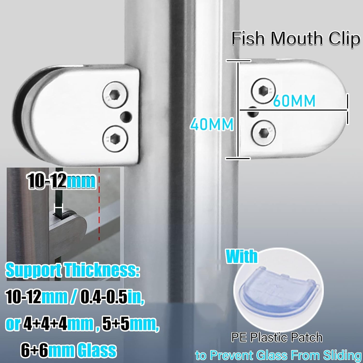 Glass Banister Round Standoff Clamp, Stainless Steel Black Stair Balustrade Post for 3/8"-1/2" Glass Panels, Terrace Decking Hotel Guardrail System(Sapphire,115cm/45.5in)