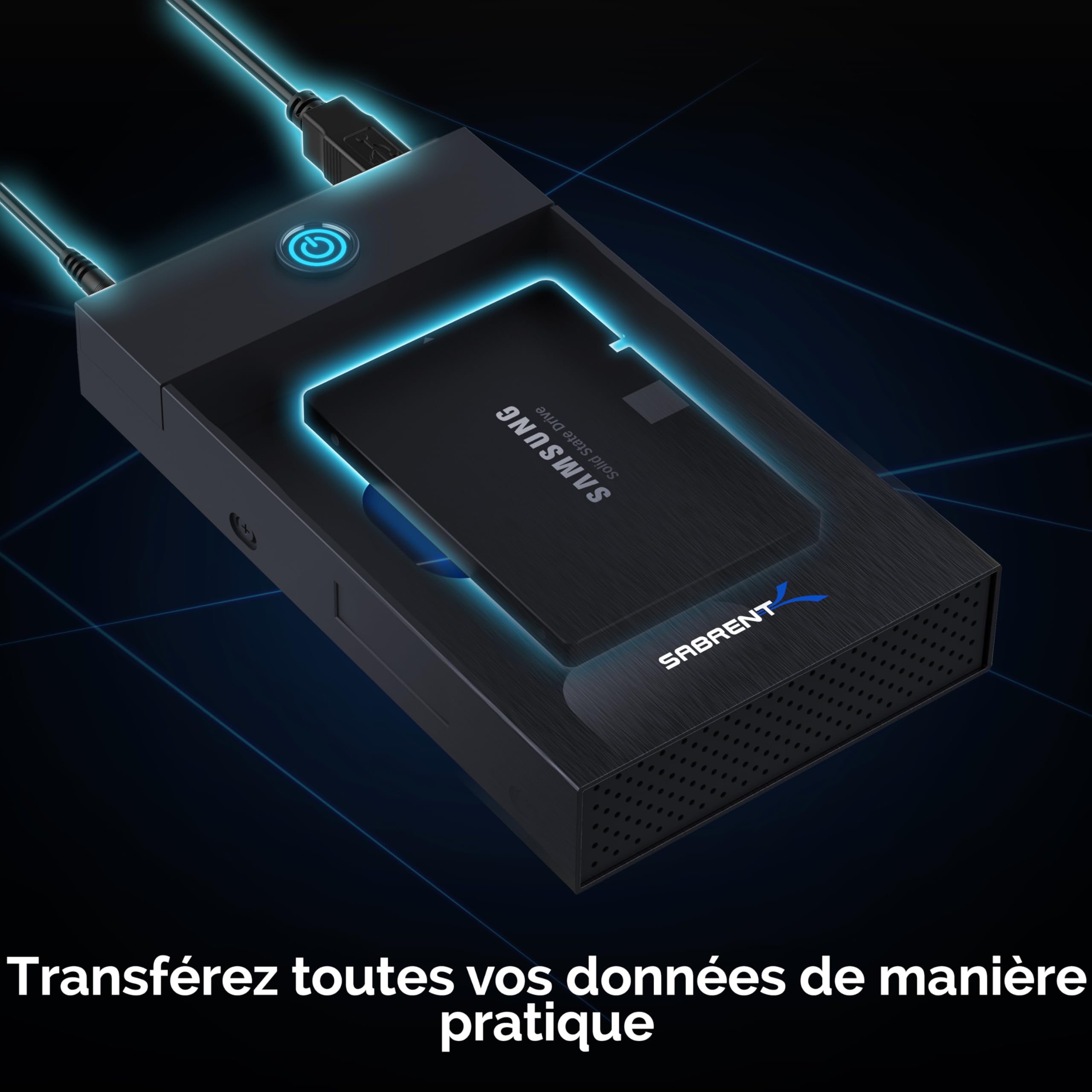 SABRENT Boitier Disque Dur 3.5, Rapide 5Gbps Boitier SSD Externe 2.5"/3.5", Adaptateur SATA USB pour SSD/HDD, Lecteur Disque Dur SATA to USB, sans Outils, câble Inclus avec Alimentation (EC-KSL3)