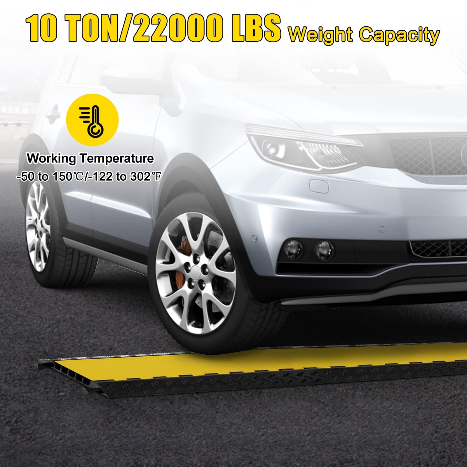 Canaleta Cables 5 Canales 10 Toneladas de Capacidad Pasacables Suelo, Protector de Cable Negro y Amarillo para Alambre/Manguera/tubería, Rampas para Coches 90 * 49 * 5 Cm
