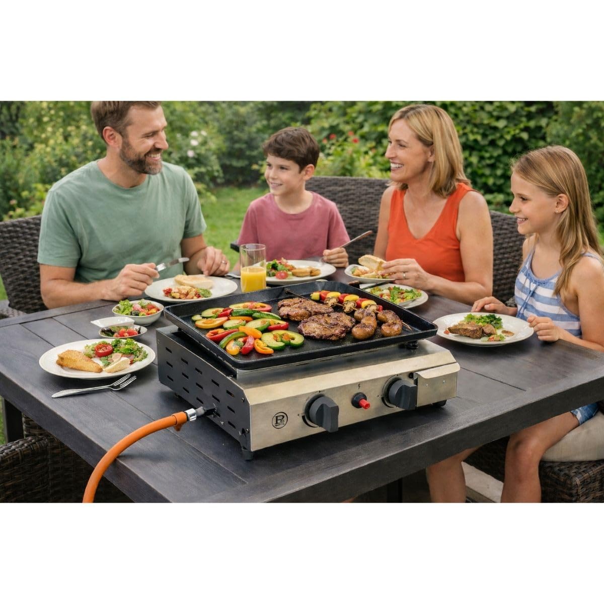INTEC - Plancha gaz 4800W 2 Bruleurs Allumage Piezo Hauteur Réglable - Plaque de cuisson Céramique Camping Butane/Propane Cuisine Extérieure