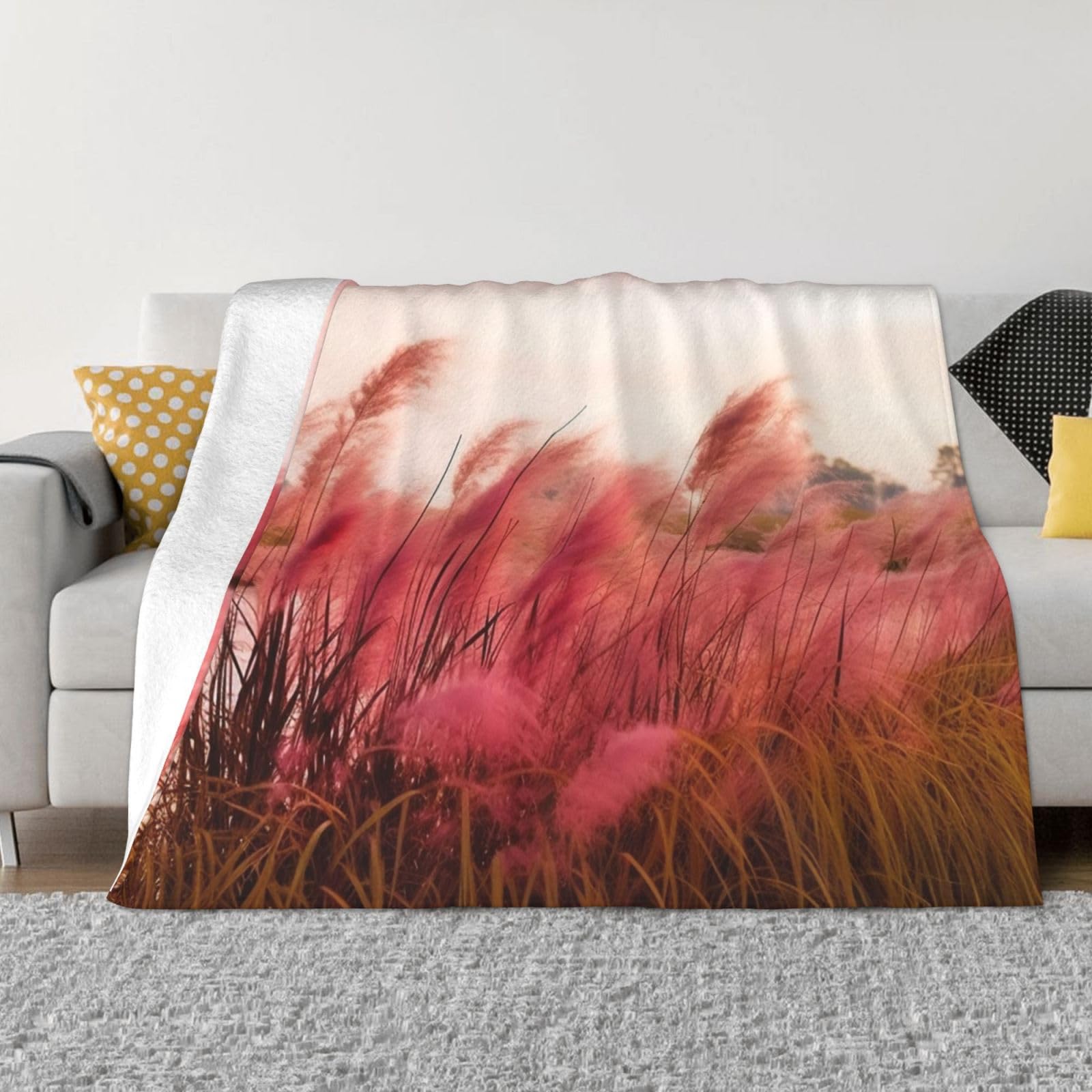 Plaid flanelle rose paysage | Couverture polaire douce et légère lit et sofa