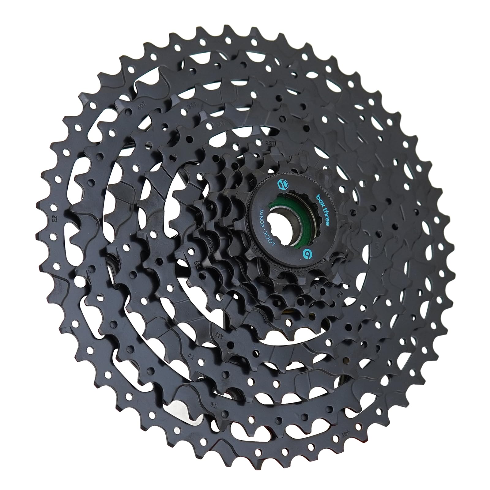 Box Three Prime 9 Cassette de vélo Compatible avec moyeux HG Standard 9/10/11 Vitesses pour VTT, Cassette légère pour vélo VTT