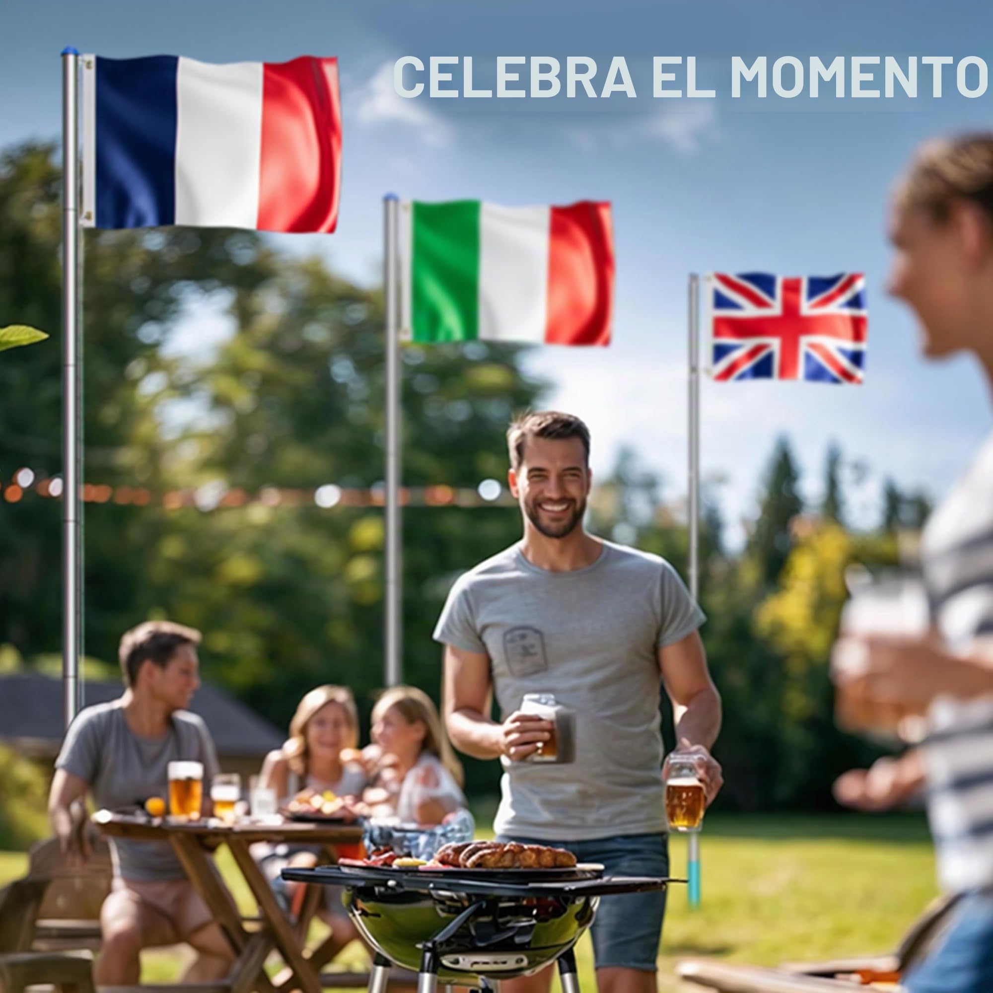 MONZANA® Asta para Bandera 6,5m Aluminio Cuerda para Izar Altura Regulable Telescopica Bandera España Española