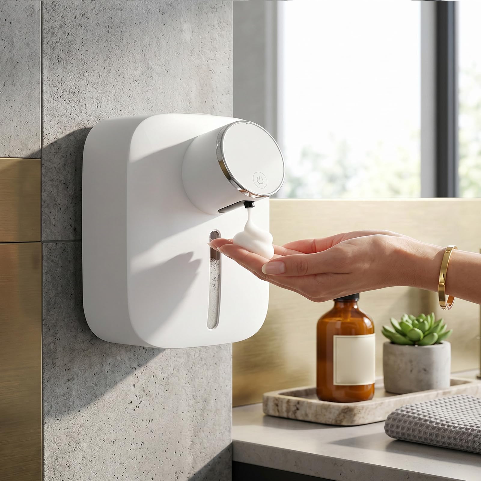 banapoy Dispensador Automático Jabón Espuma Manos | Sensor sin Contacto Lavadora Manos Recargable Montada Pared 230 Ml y 3 Niveles para Baño, Oficina, Restaurante, Escuela