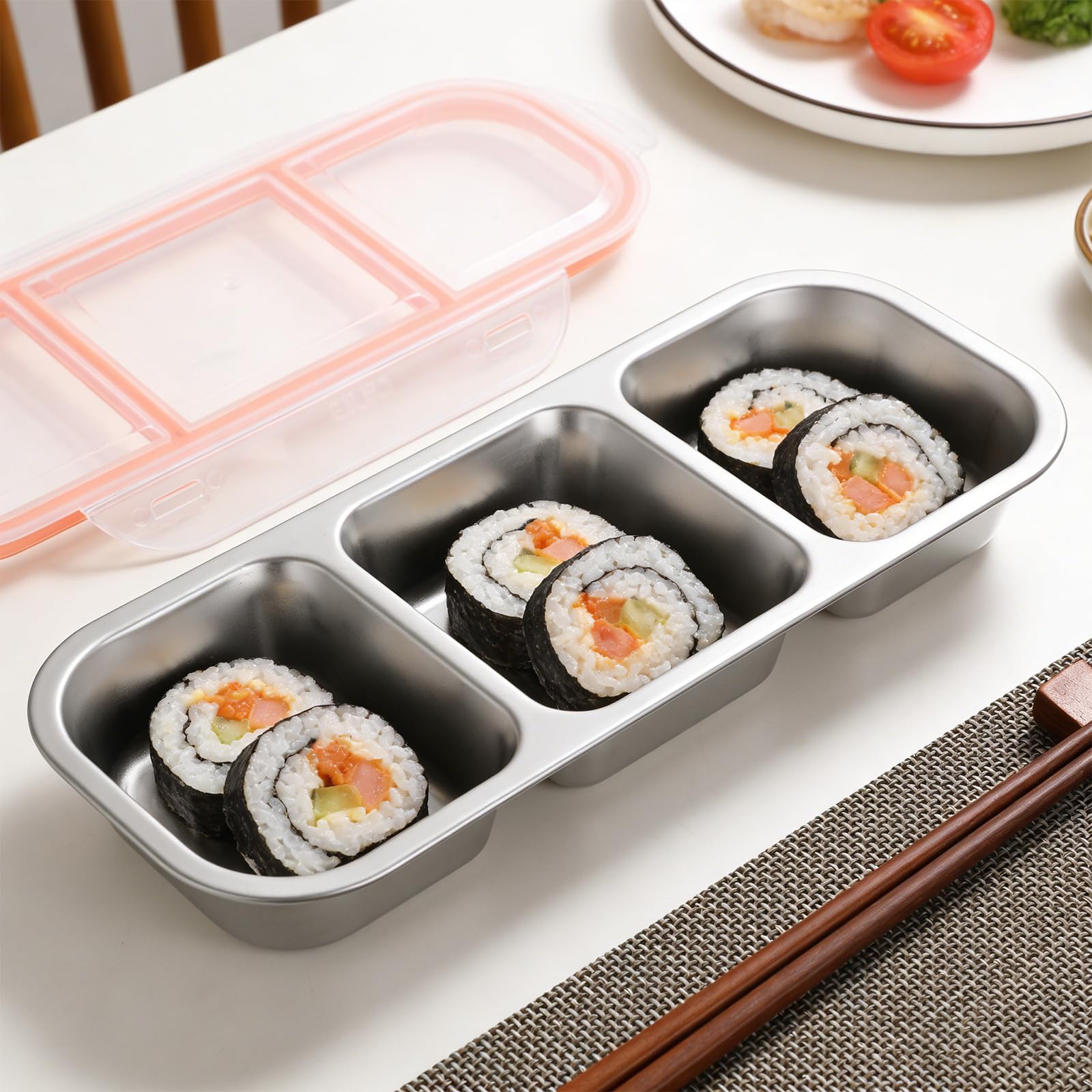 Caja Bento de Acero Inoxidable para Refrigerios de 3 Compartimentos 600 Ml