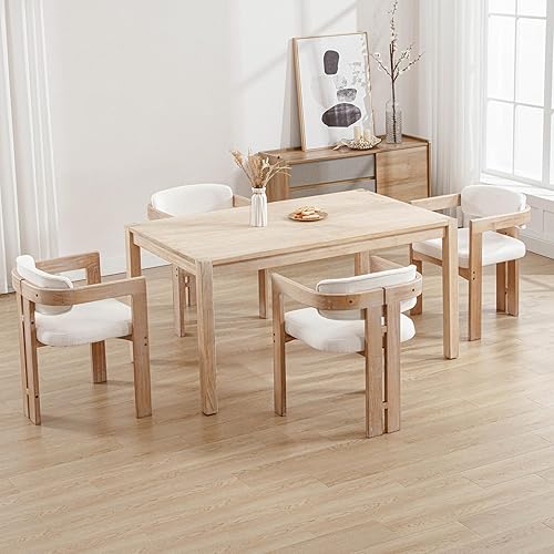 Miniatura 9 de Juego de 4 sillas de comedor de granja, sillas de cocina tapizadas con barril de madera, sillas modernas de lino con brazo para comedor, sala de
