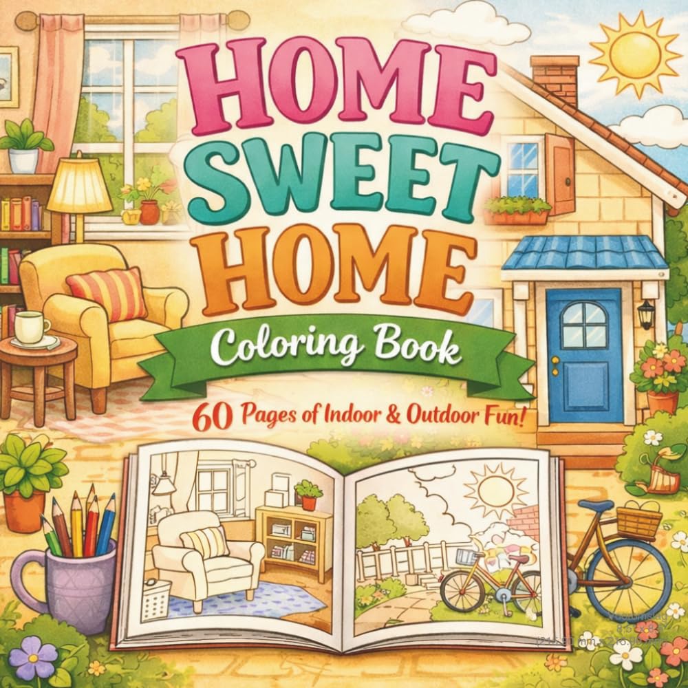 Home Sweet Home Coloring Book: 60 Cozy Hygge Interiors & Relaxing Home Scenes for Adults & teens