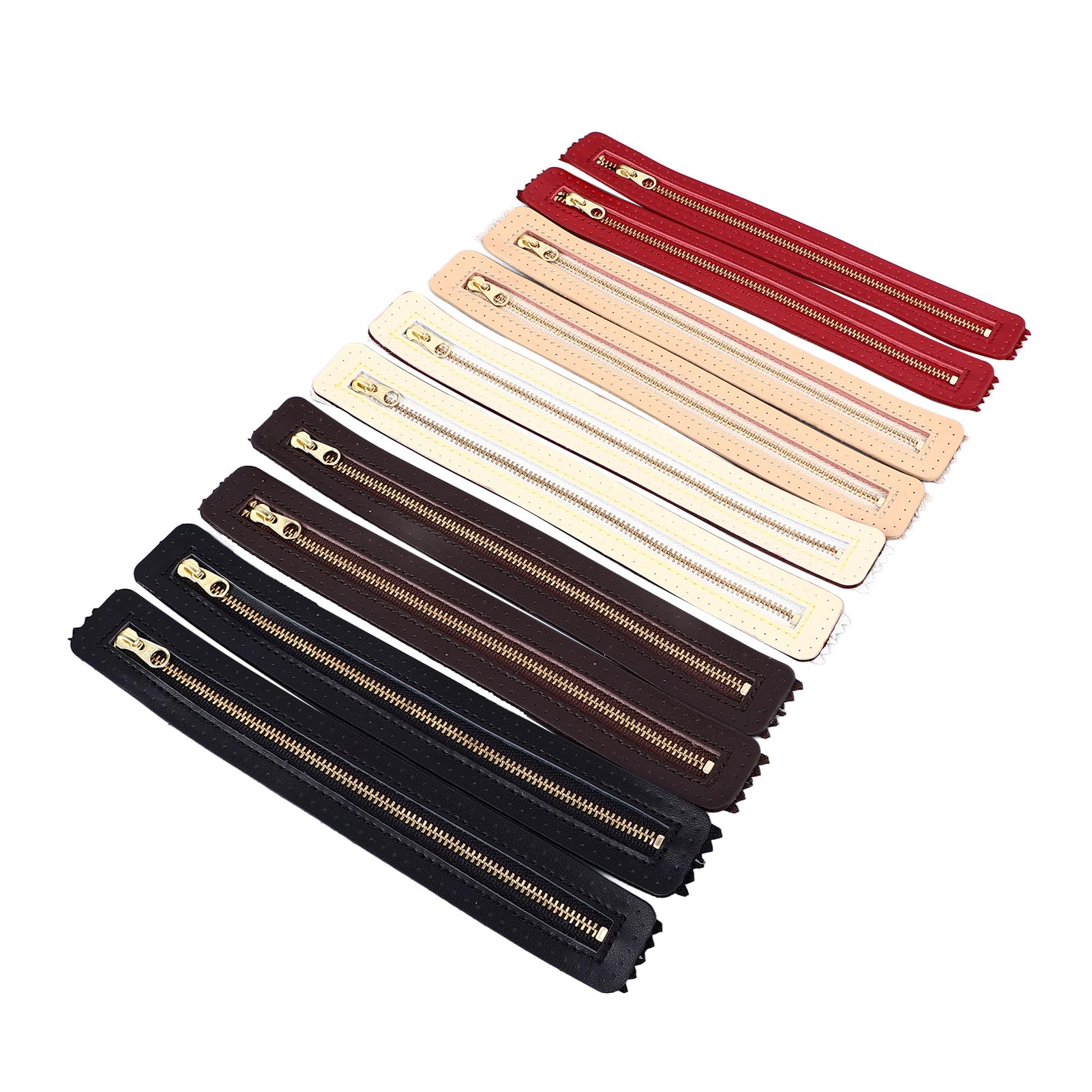 10 cremalleras de cuero para bricolaje, cremallera de piel de vaca auténtica para bolsa, accesorio de costura hecho a mano con dientes de metal, colores surtidos para ropa y proyectos textiles para el