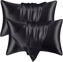 RAGGLE Satin Silk Pillowcase for Hair and Skin Standard Size 18"X 28" with Soft Breathable Smooth Cooling Pillow Covers for Sleeping or Pillow Protector (2, Black)
