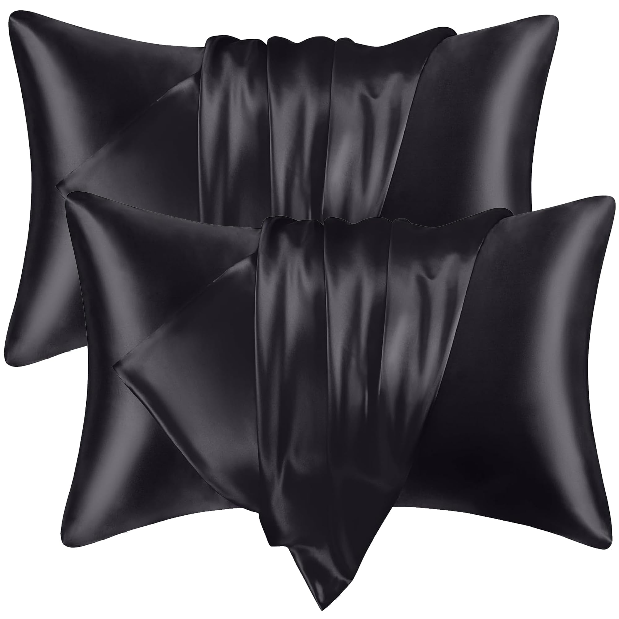 RAGGLE Set of 2 Satin Silk Pillowcase for Hair and Skin Standard Size 18"X 28" with Soft Breathable Smooth Cooling Pillow Covers for Sleeping or Pillow Protector (2, Black)