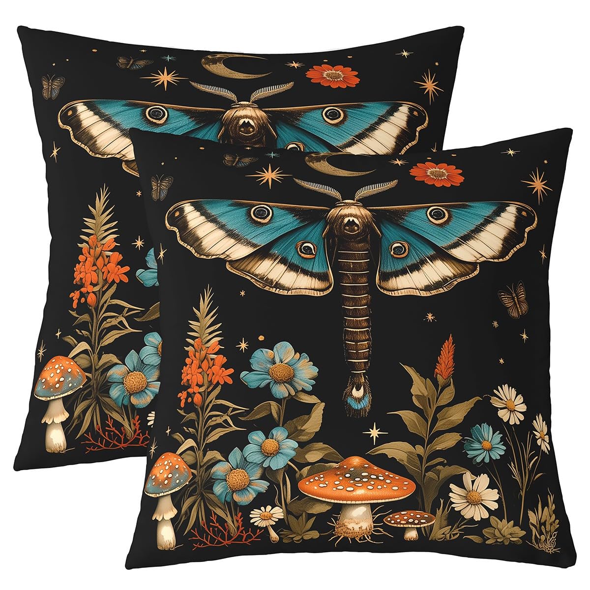 Homemissing Butterfly Square Cushion Covers Set of 2 50x50cm Death Moth Reversible Throw Pillow Covers Mushroom Pillow Covers Home Decor Flower Throw Pillowcases for Sofa Couch Chair