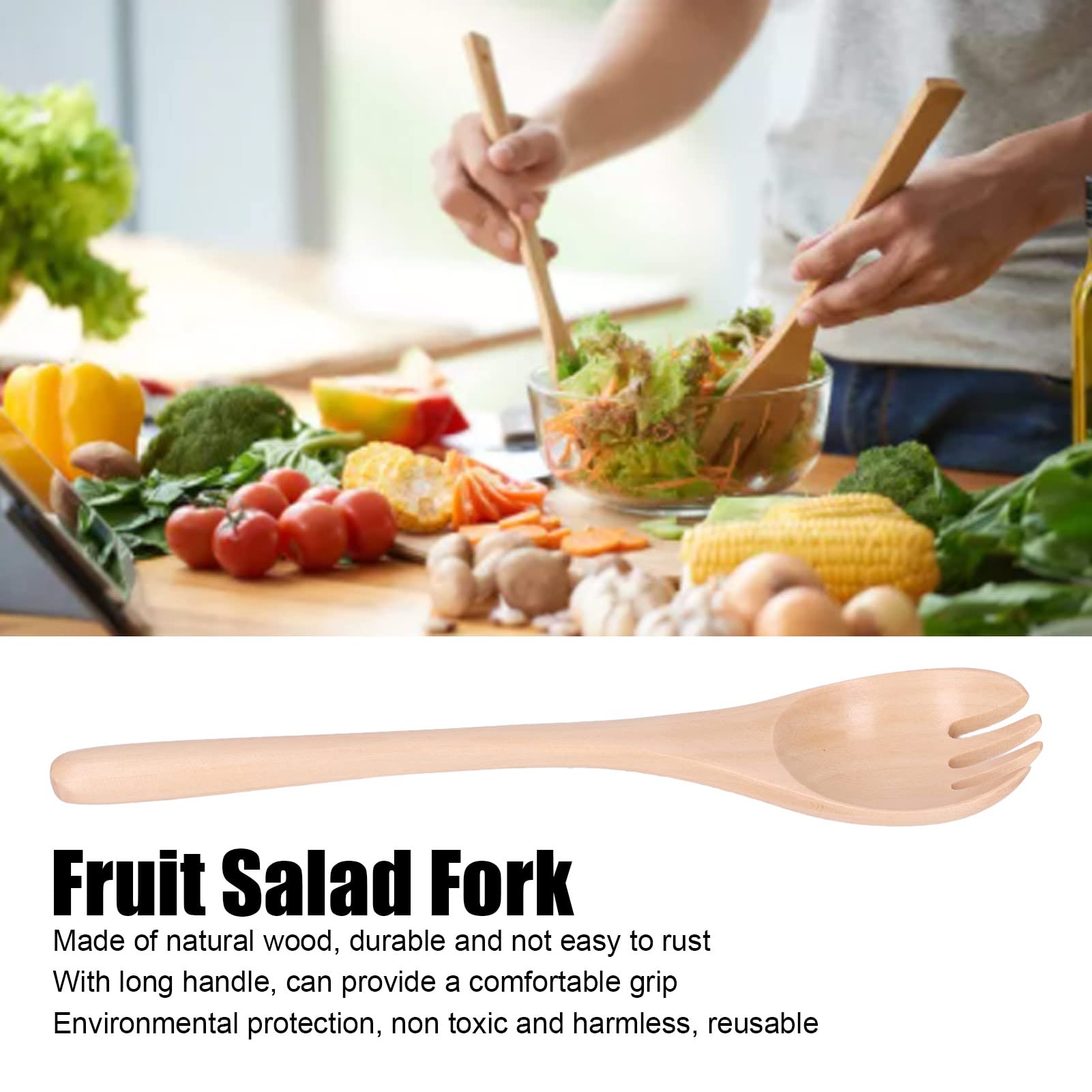 Fourchette à Salade En Bois à Long Manche - Portable, écologique, Pour Pique-nique, Bureau, Camping
