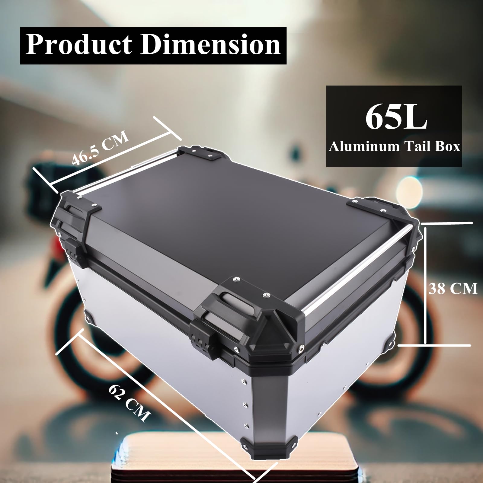 Silberner 65L Motorradkoffer, Aluminium wasserdichte Universal Motorradkoffer für Motorrad Gepäckbox mit Sicherheitsschloss zur Aufbewahrung von Helmen