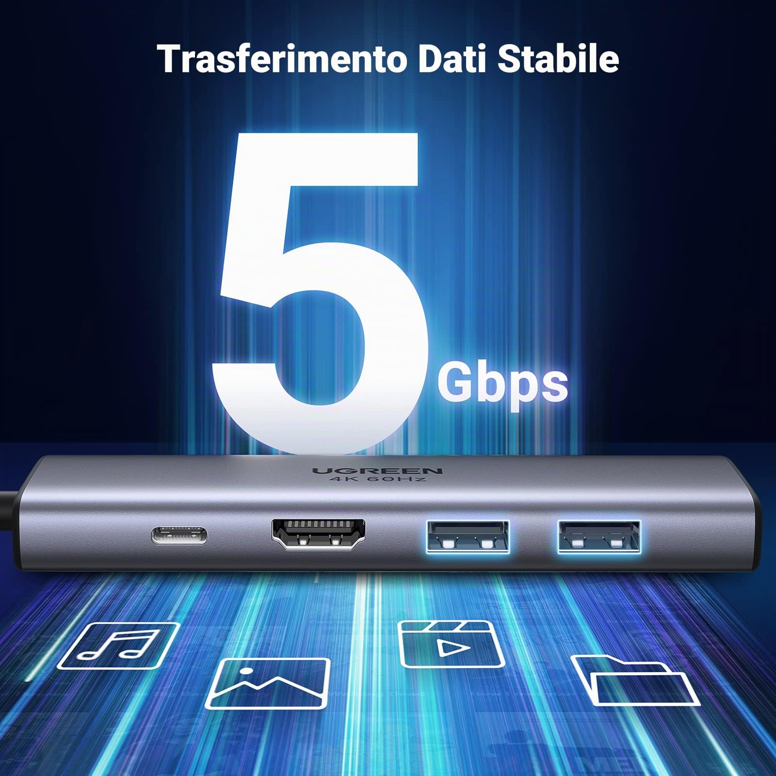 UGREEN 6-in-1 Hub USB C, HDMI 4K@60Hz, 100W Power Delivery, Lettore SD/TF, 2 Porte USB 3.0, Compatibile con MacBook Air/Pro M1, iPad Air/Pro M1, Surface Go, Galaxy Tab, ecc