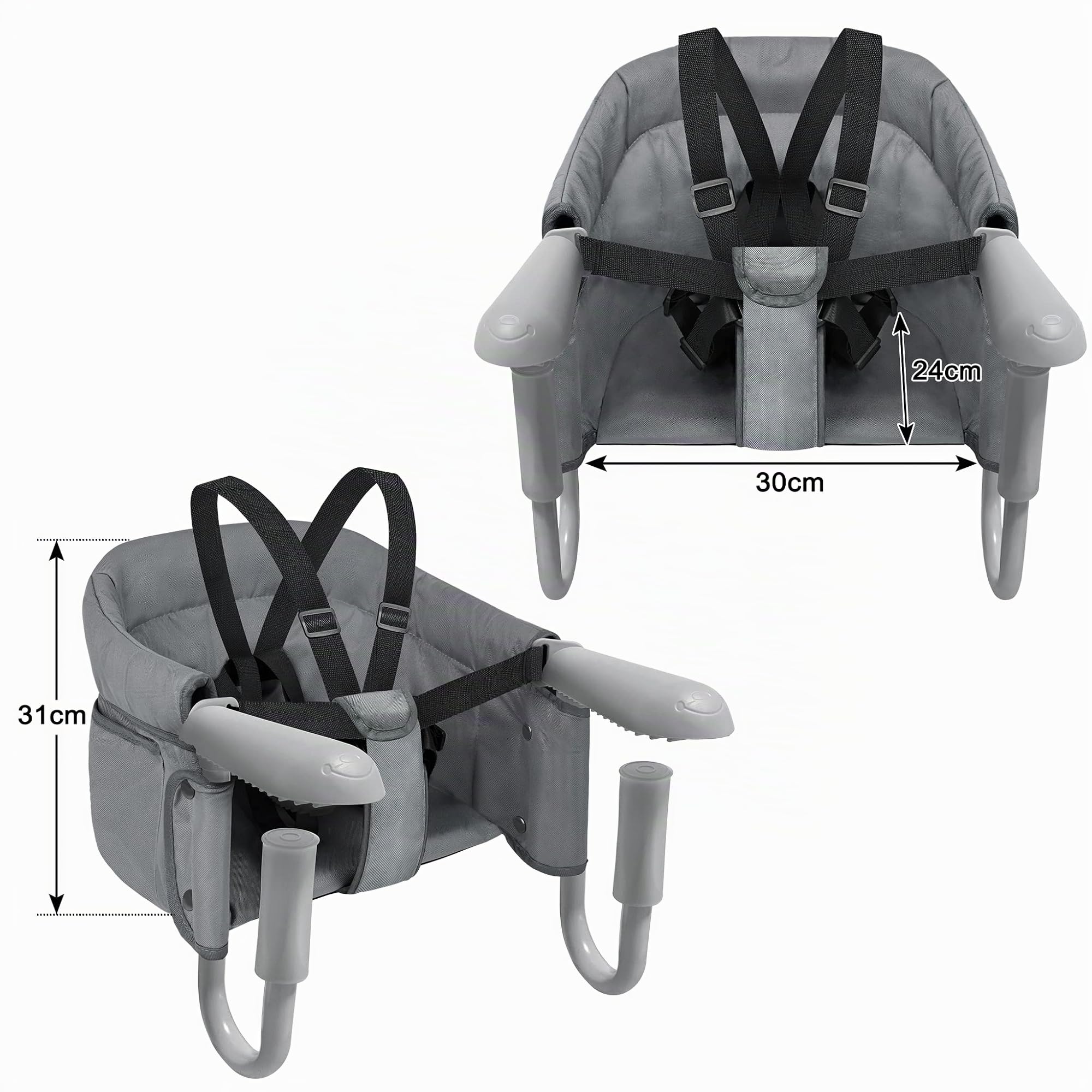 UISEBRT Asiento de mesa plegable para bebé, silla alta para bebé, elevador de asiento para niños con pinzas antideslizantes y cinturón de seguridad, trona portátil para niños, silla de viaje para casa