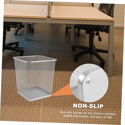 Miniatura 9 de Yardwe Cubo de basura de malla cuadrada de plata, cubo de basura de alambre de metal para el hogar, cocina, oficina