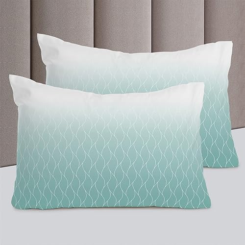 Miniatura 5 de Cal. Juego de fundas de edredón tamaño King, color verde azulado, degradado, juego de funda de edredón de 4 piezas, microfibra ligera, suave, para