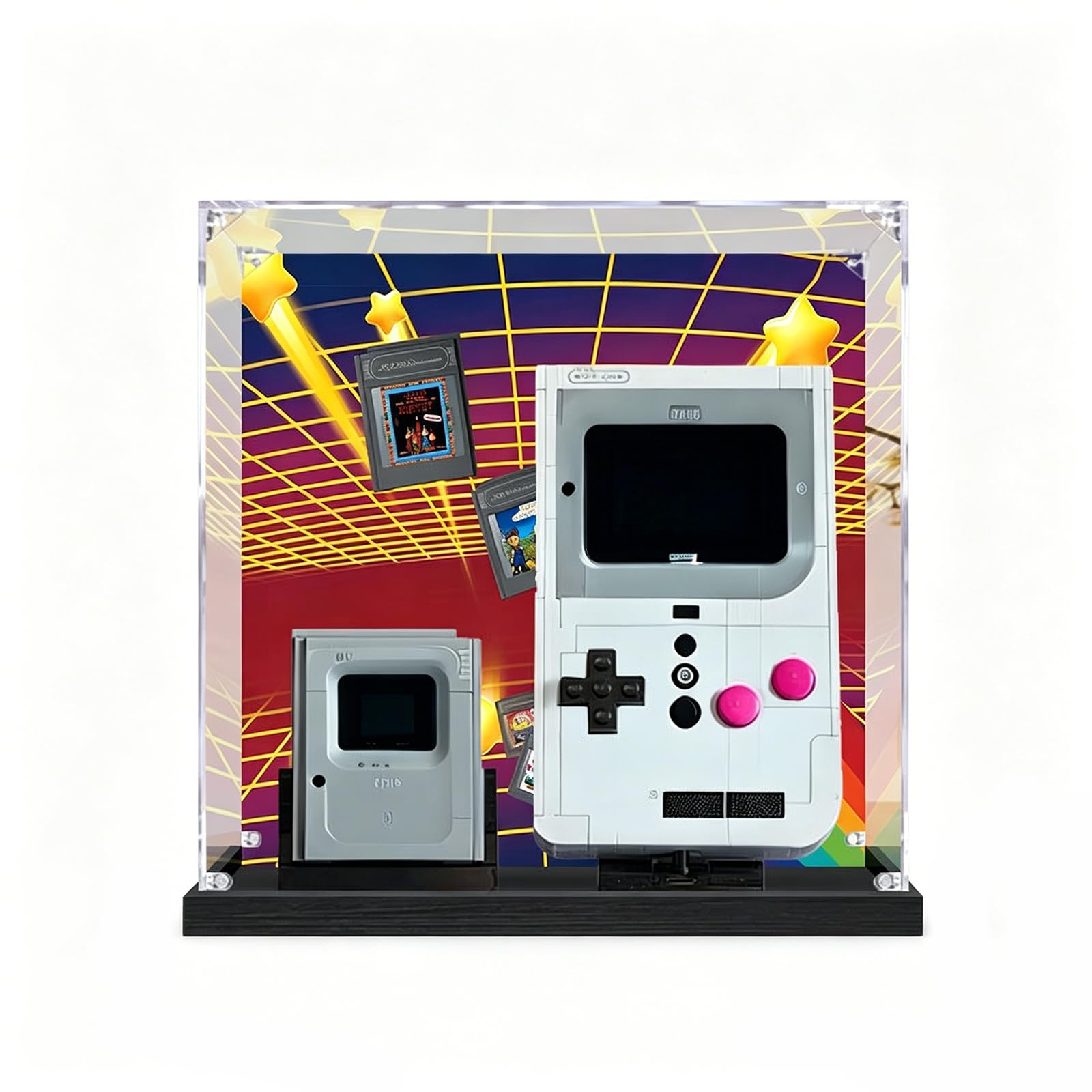 Compatible con consola LE*GO 72046 Ma*rio Game Boy - Vitrina acrílica transparente/almacenamiento y protección contra el polvo (modelo no incluido) (fondo-3 mm)