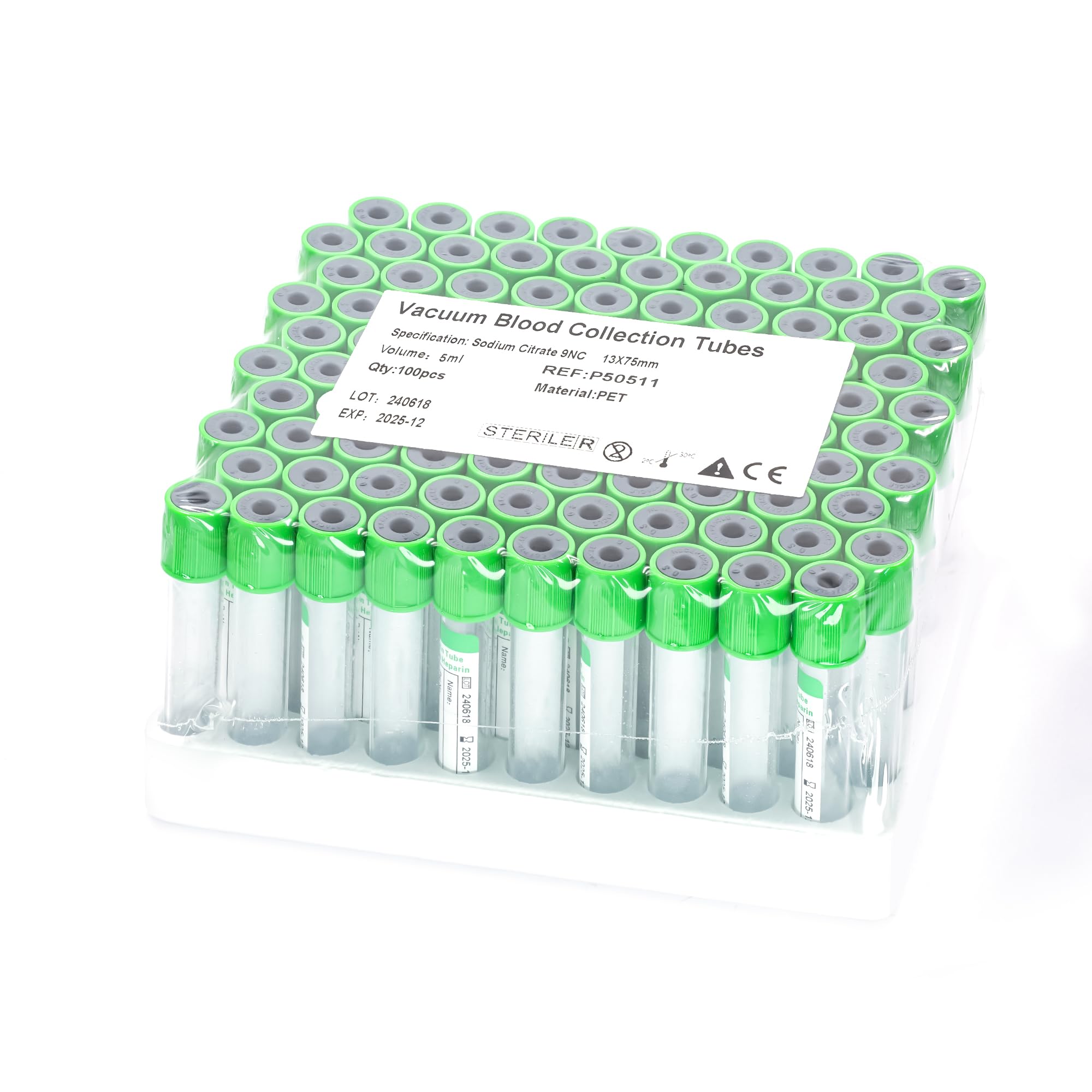 Vacutainer Blood Collection Tubes Lab Vacuum Blood Collecting Tube for Pet Animals Veterinary Lab Supplies 100 Pcs Wrap Packaging (Heparin Tube, 5ml)